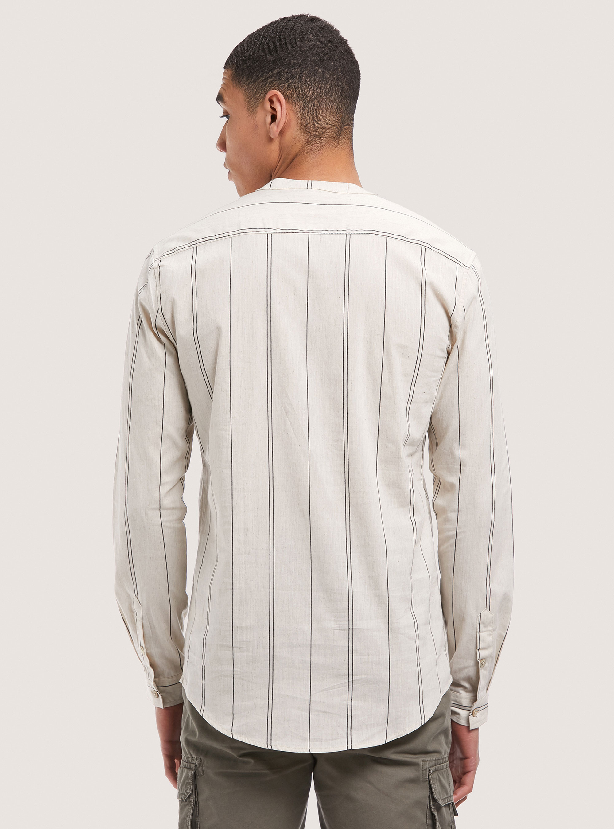 Chemise à rayures en lin mélangé, C101 BLACK/C099 WHITE