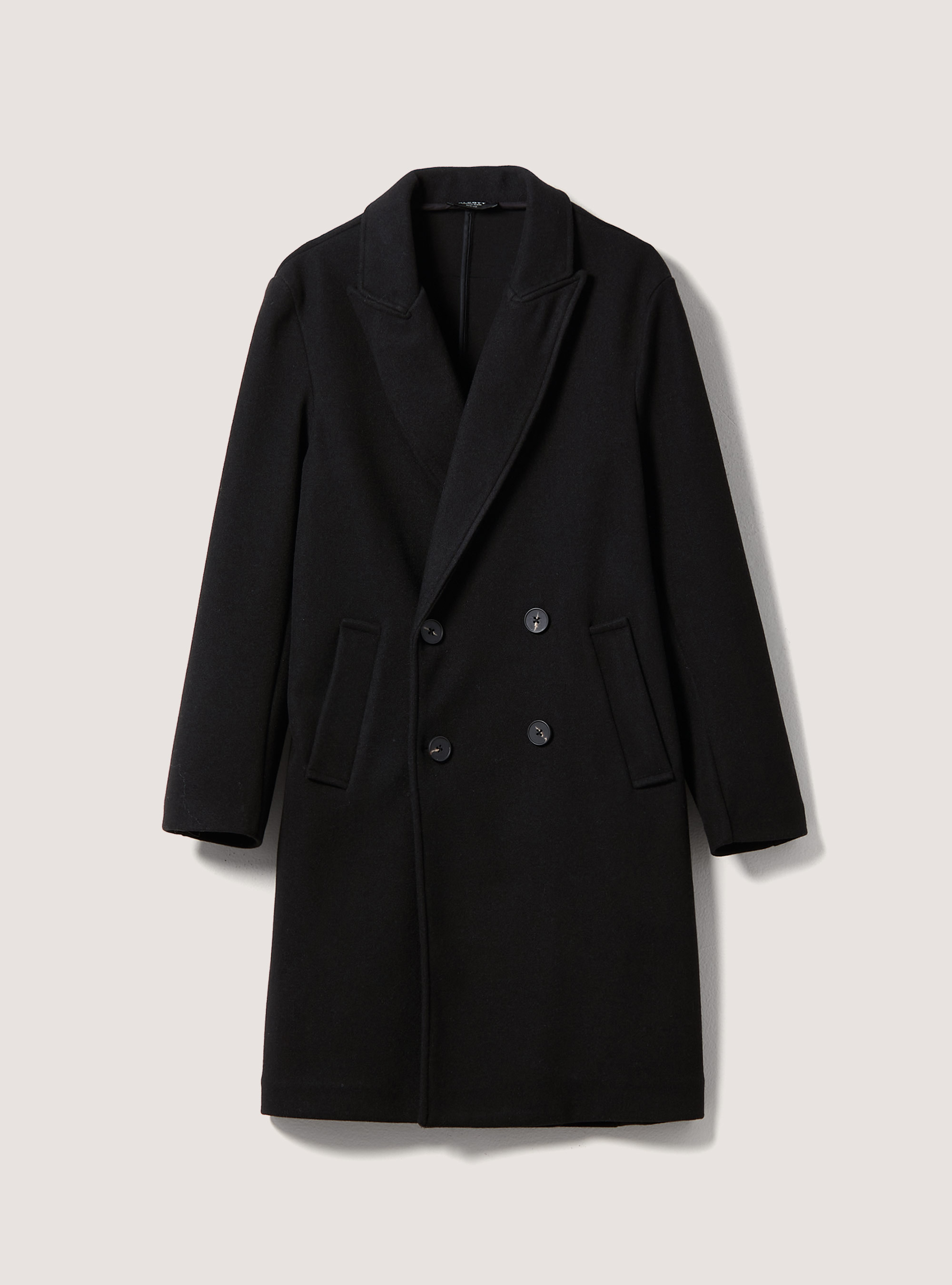 Solid-coloured double-breasted coat, BK1 BLACK