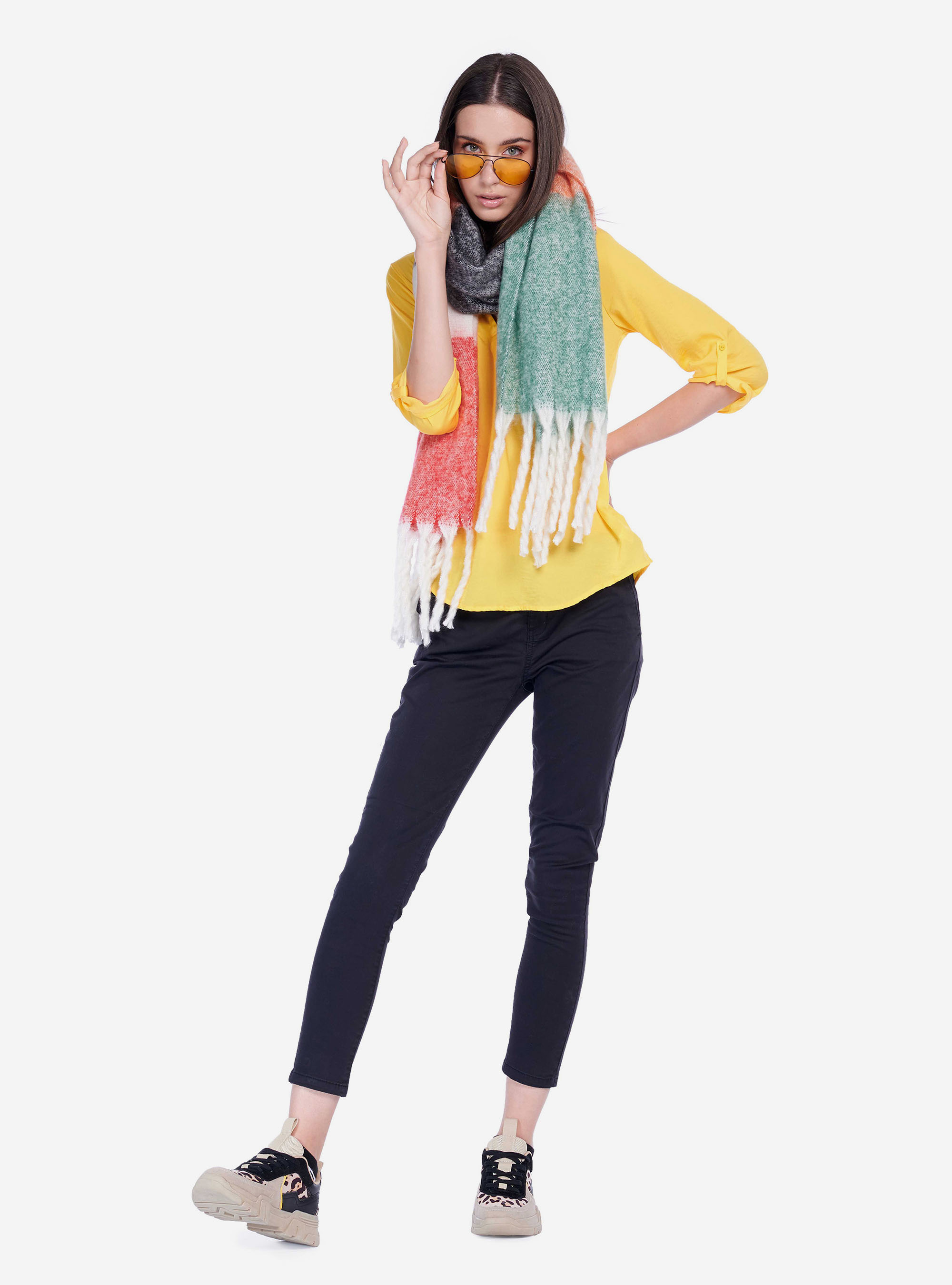 SCARF WITH FRINGE, MULTICOLOR