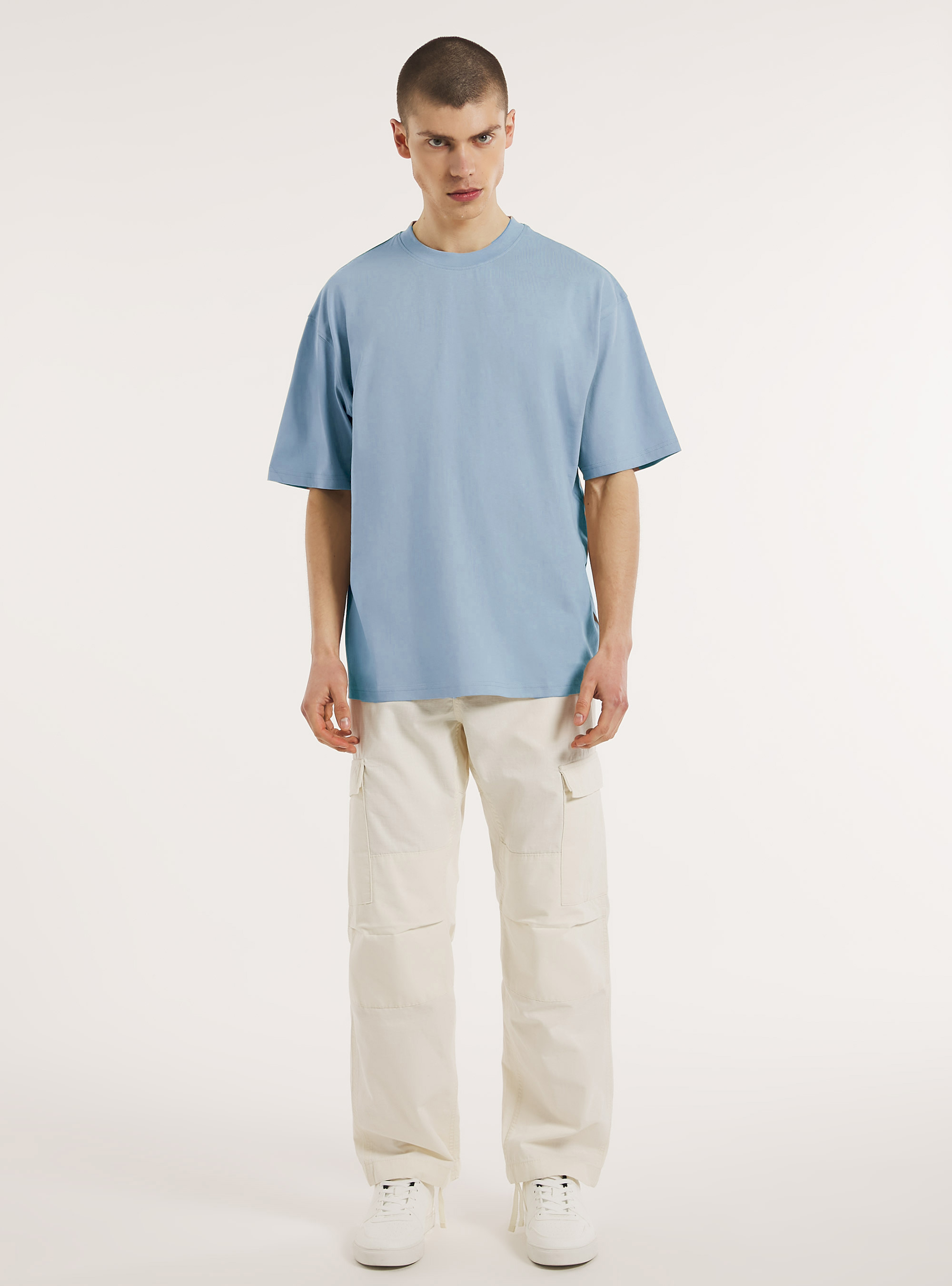 Boxy fit cotton t-shirt, AZ3 AZURE LIGHT