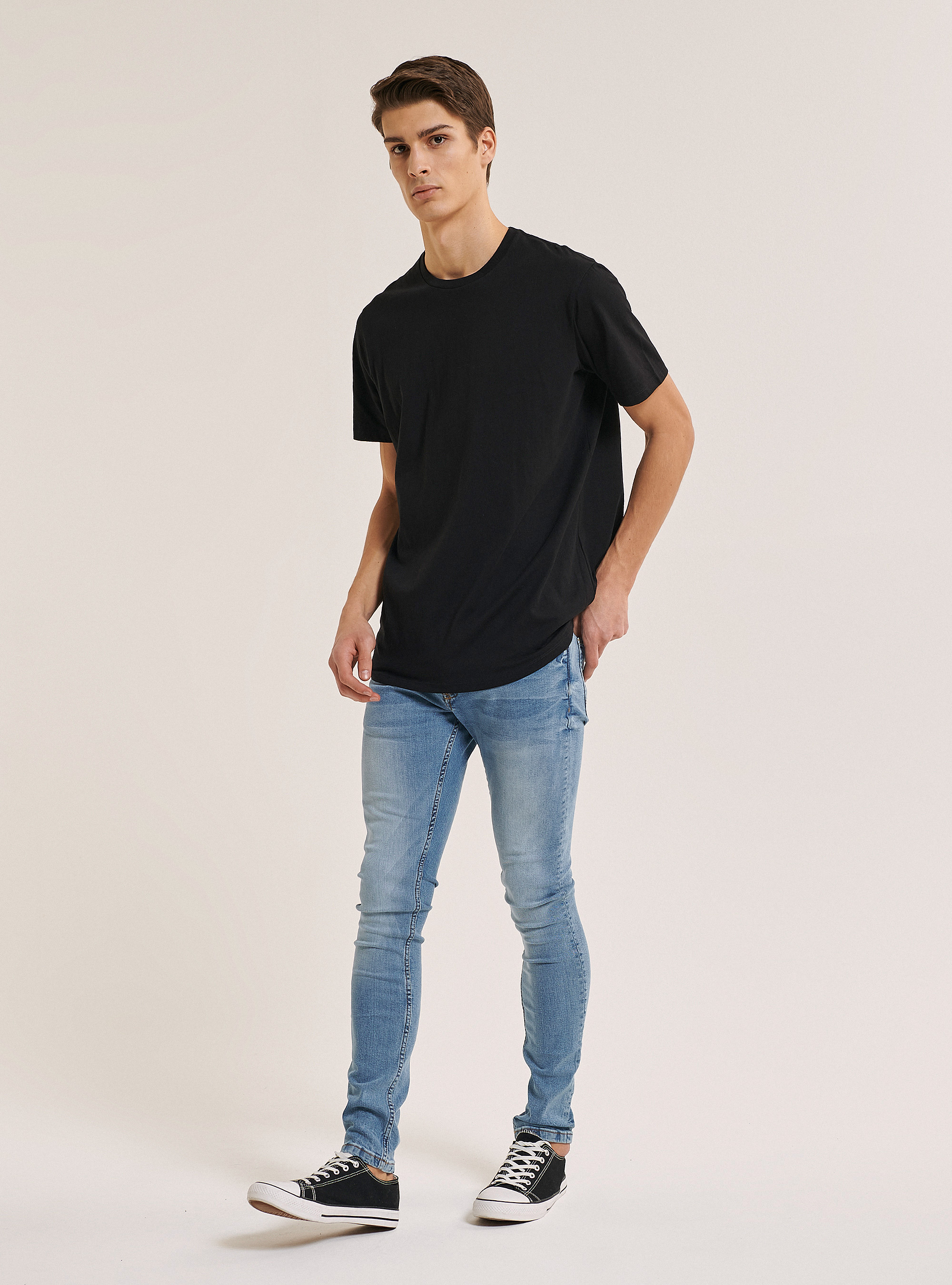 Cotton basic T-shirt, BLACK
