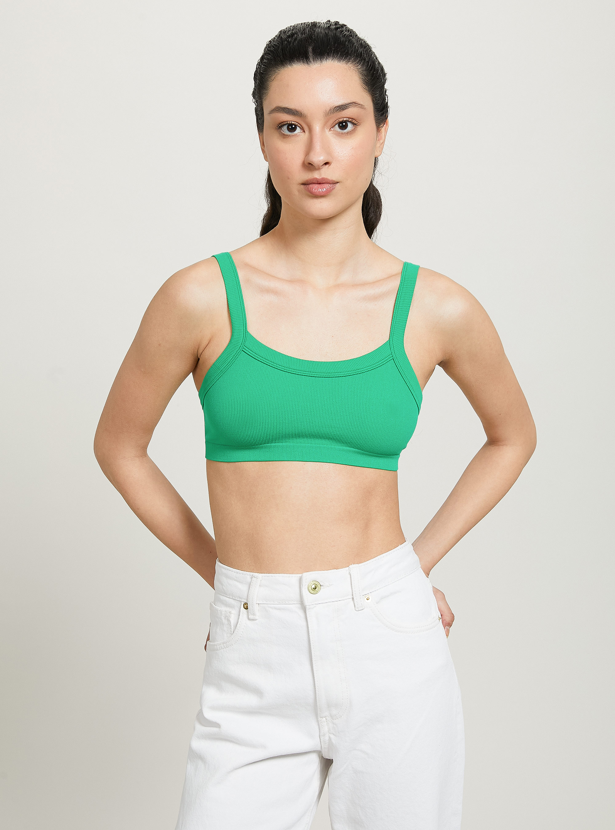 Ribbed brassiere top, GN2 GREEN MEDIUM