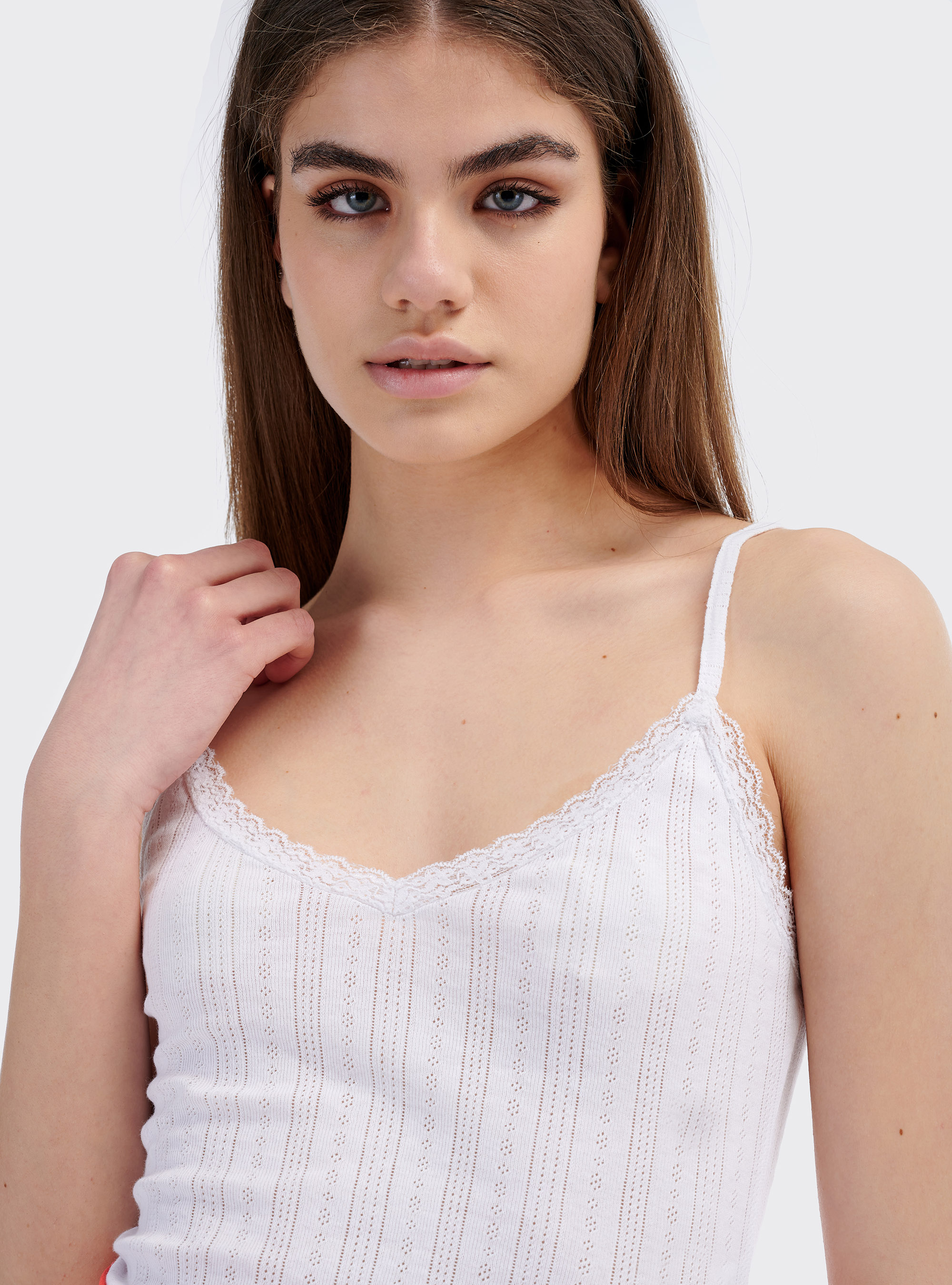 Cropped top a costine in tessuto elasticizzato, WHITE