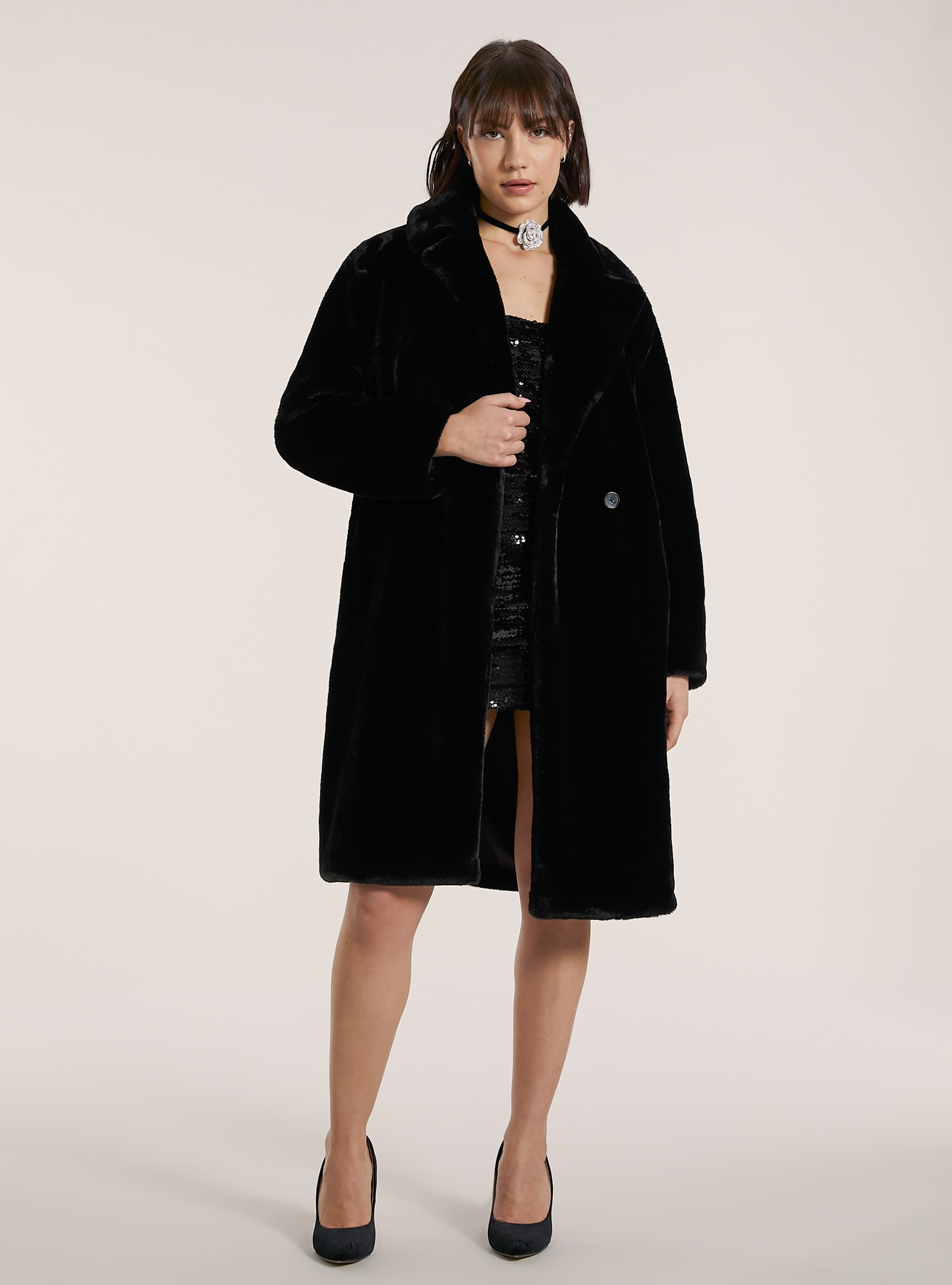 Abrigo de piel de doble botonadura, BK1 BLACK