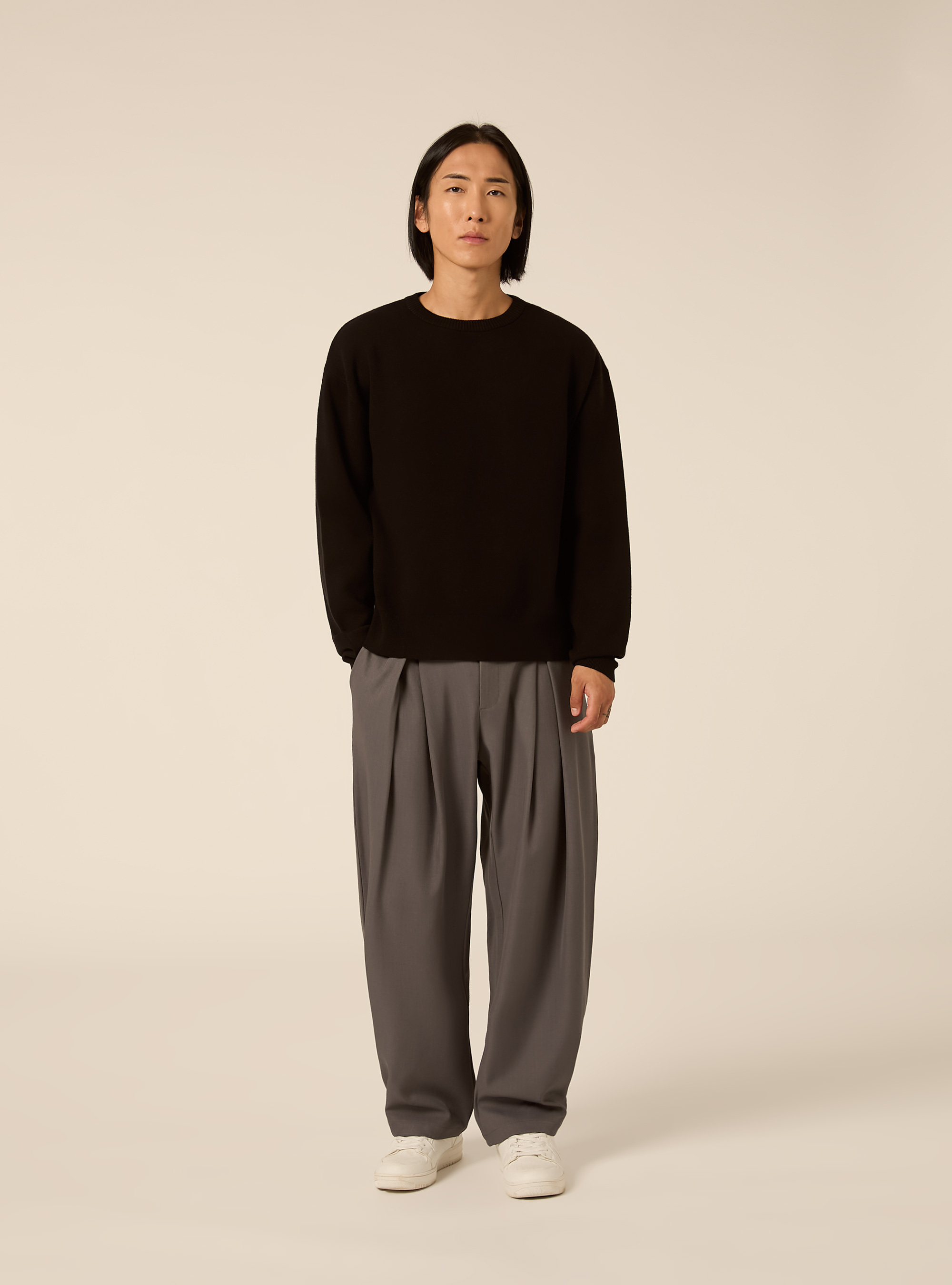 Pullover boxy fit morbido, NERO