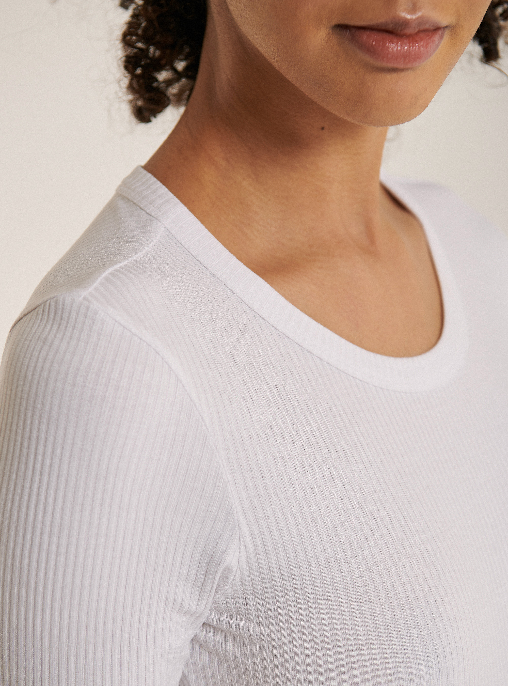 Ribbed half sleeve body in cotton, WHITE