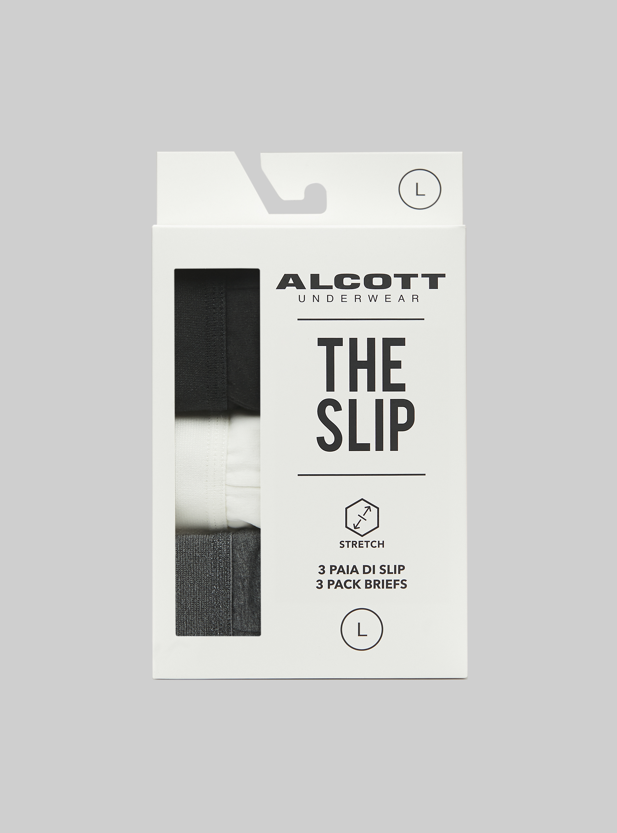 Set of 3 stretch cotton briefs, BK1/WH2/MGY1