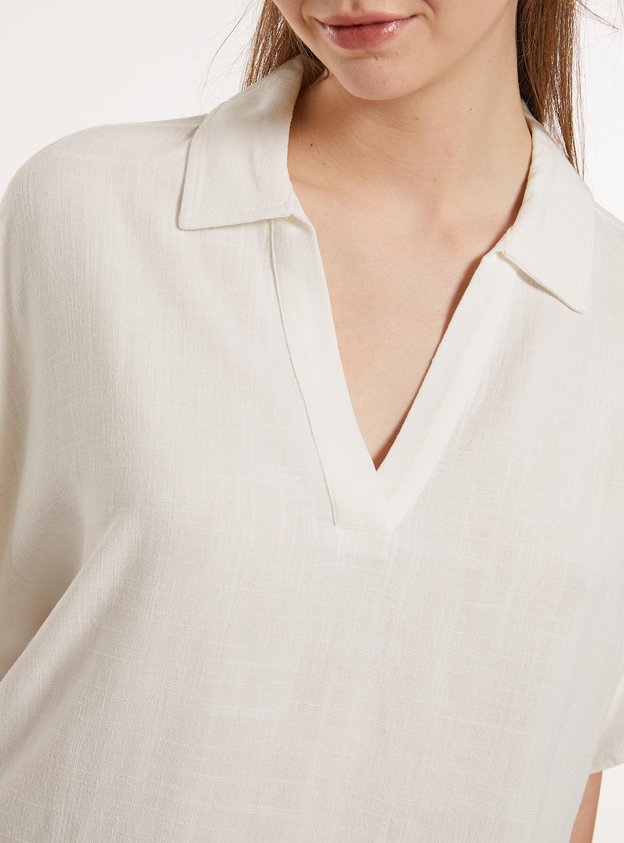 Linen-blend blouse, WH1 OFF WHITE