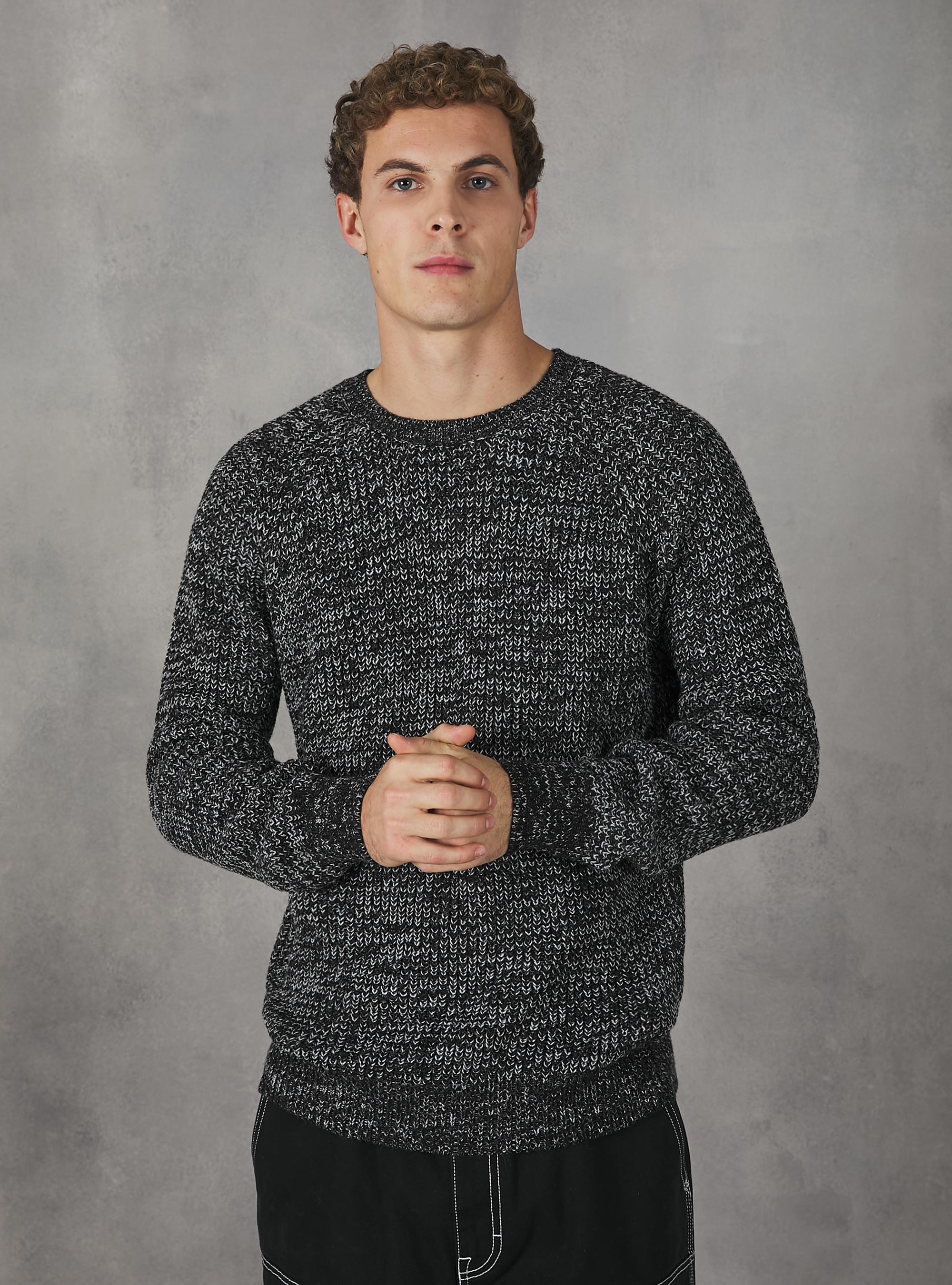Crew-neck pullover with English ribbing, CREAM/BLACK