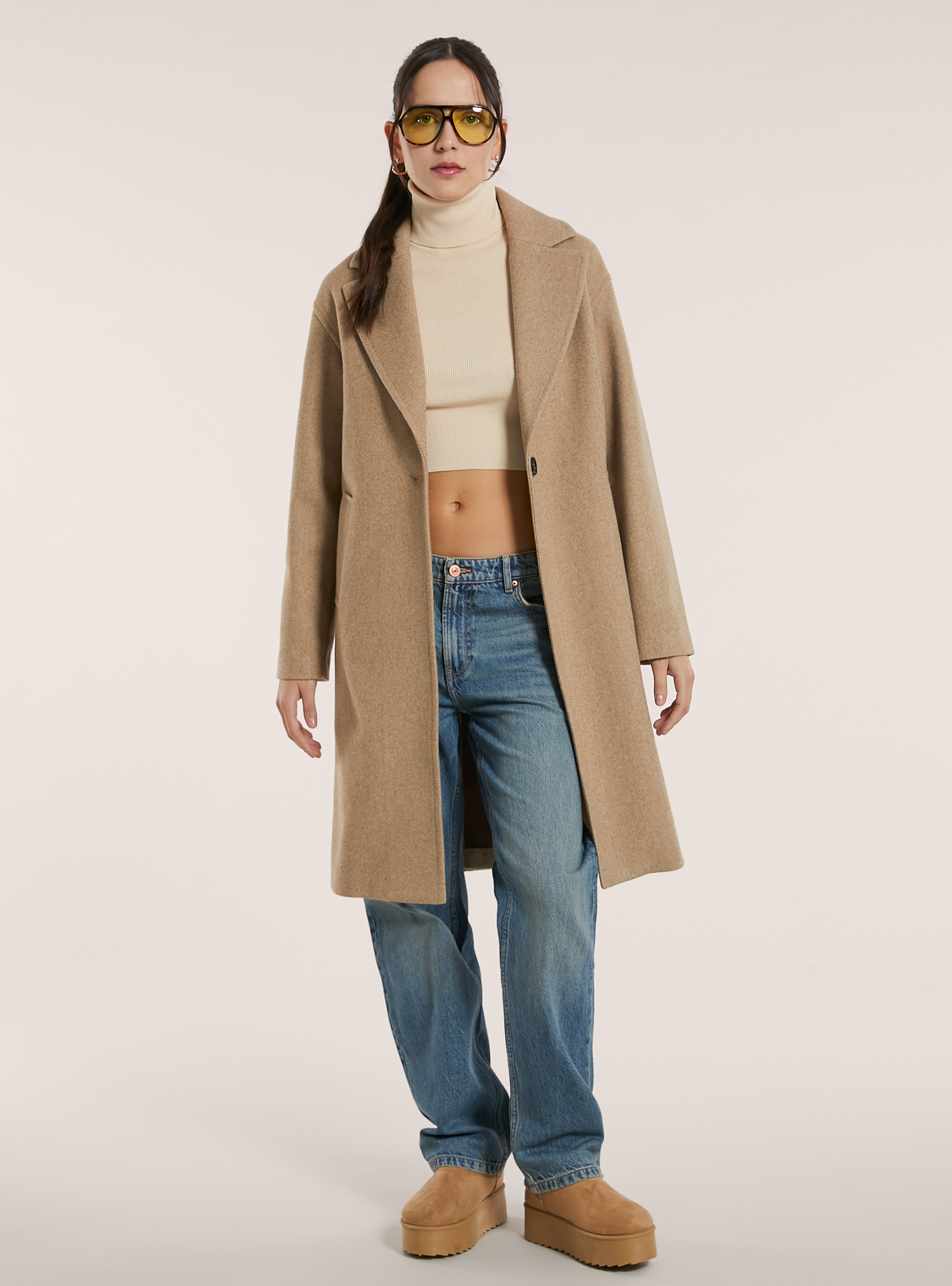 Plain single-breasted coat, MTB3 TOBACCO MEL LIGHT