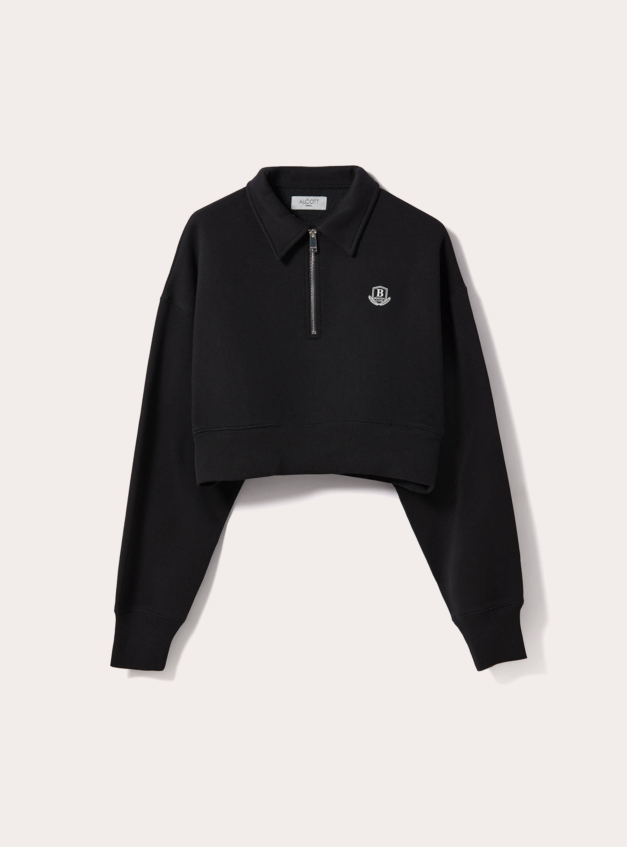 Cropped sweatshirt with polo neck and zip, BK1 BLACK