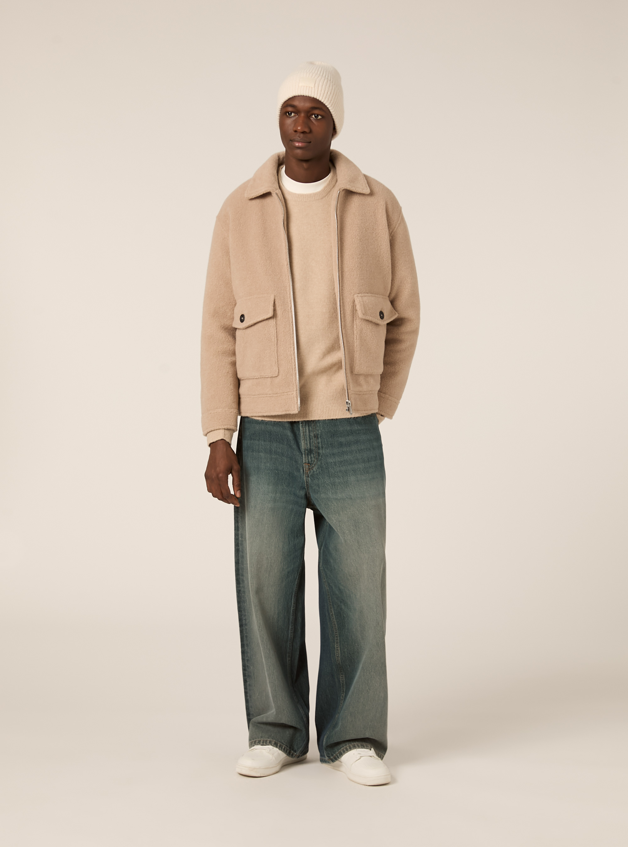 Bomber con collo camicia n melton, MBG2 BEIGE MEL MED