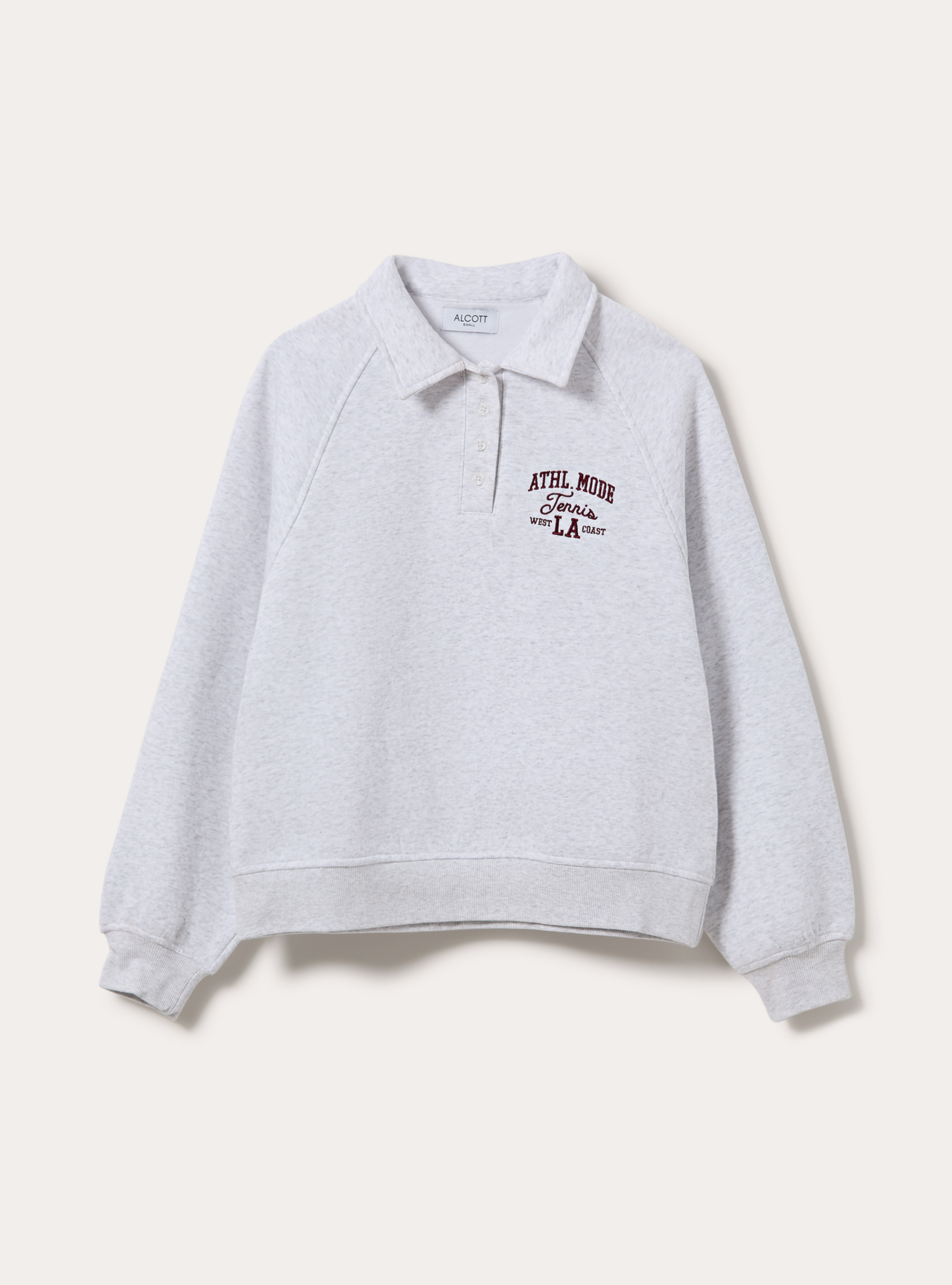 Felpa polo raglan con ricamo, GRIGIO CHIARO MELANGE