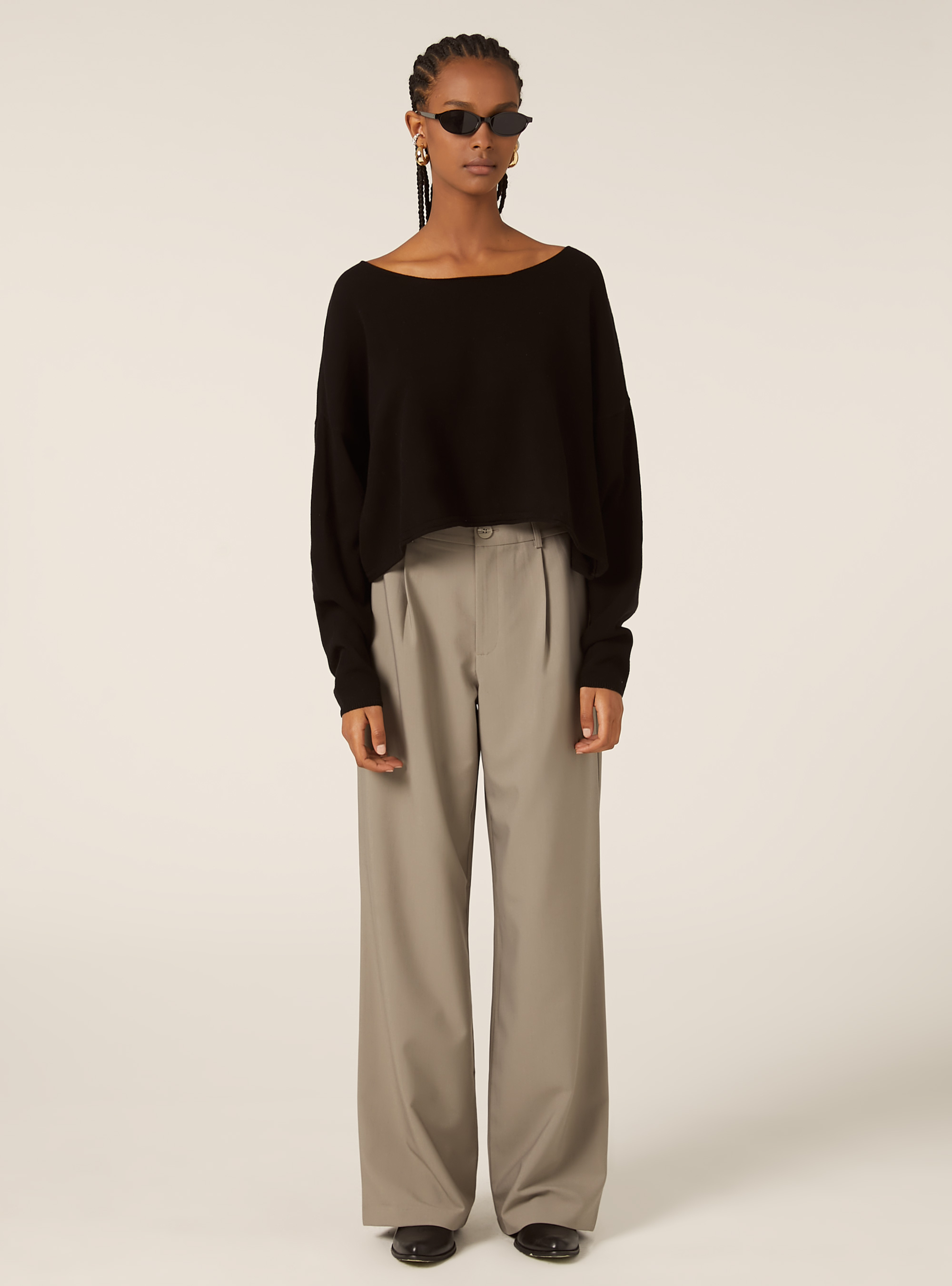 Pull &agrave; encolure bateau en coton doux, BK1 BLACK