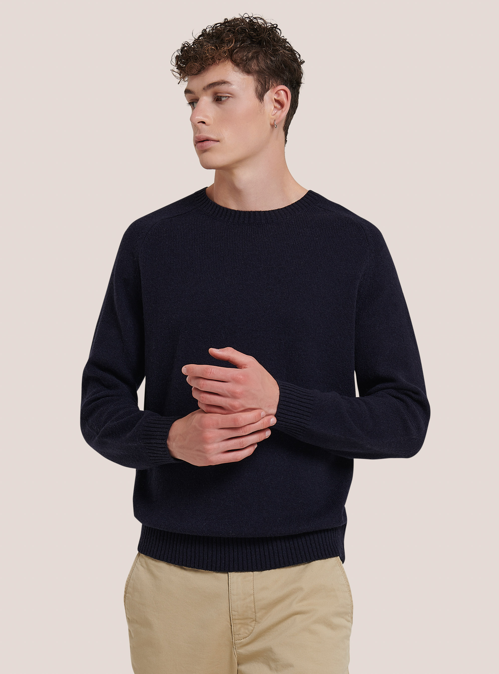 Pull à col ras du cou en laine mélangée, C0214 BLUE