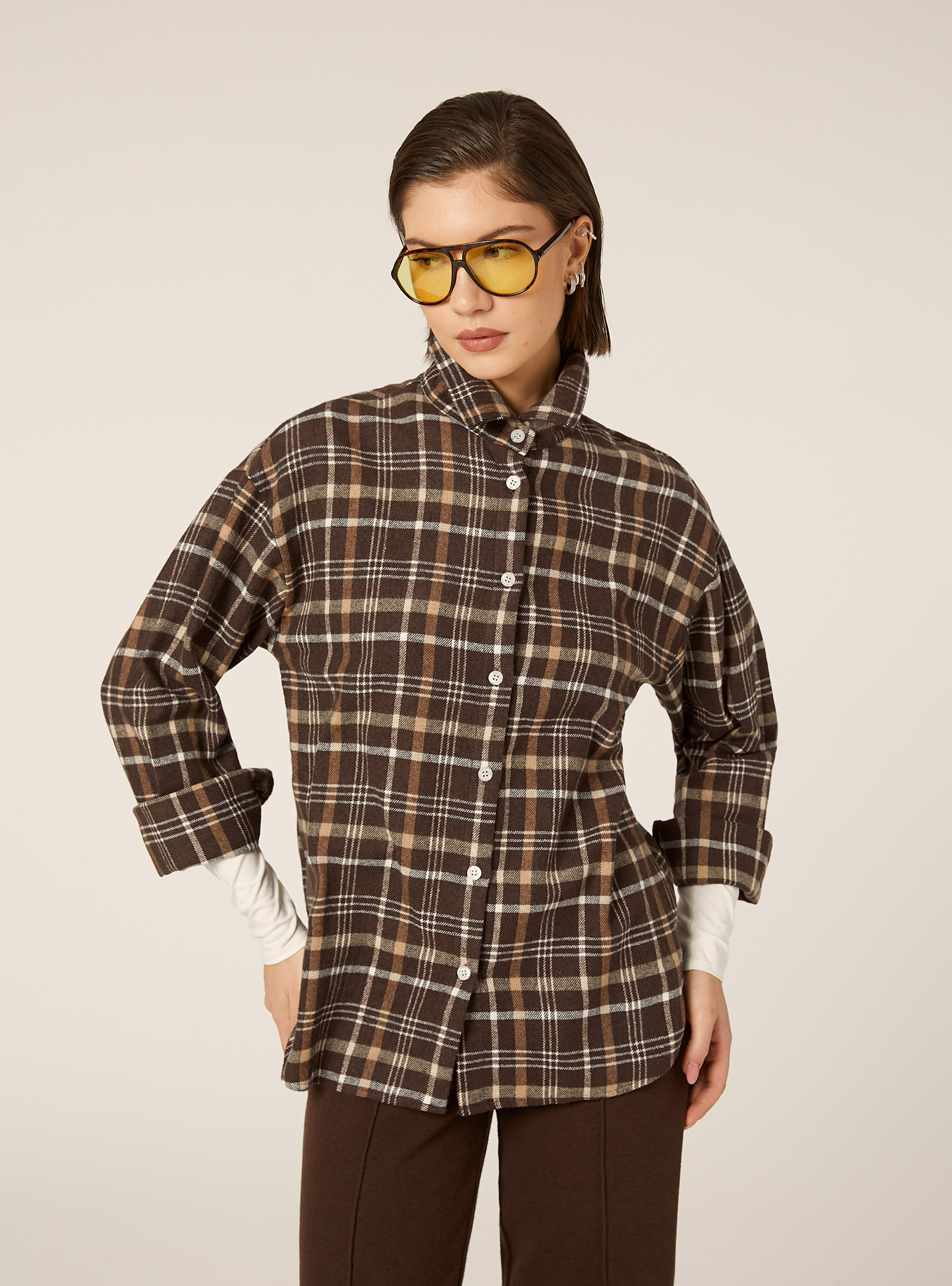 Checkered shirt jacket, CHECK BROWN DARK