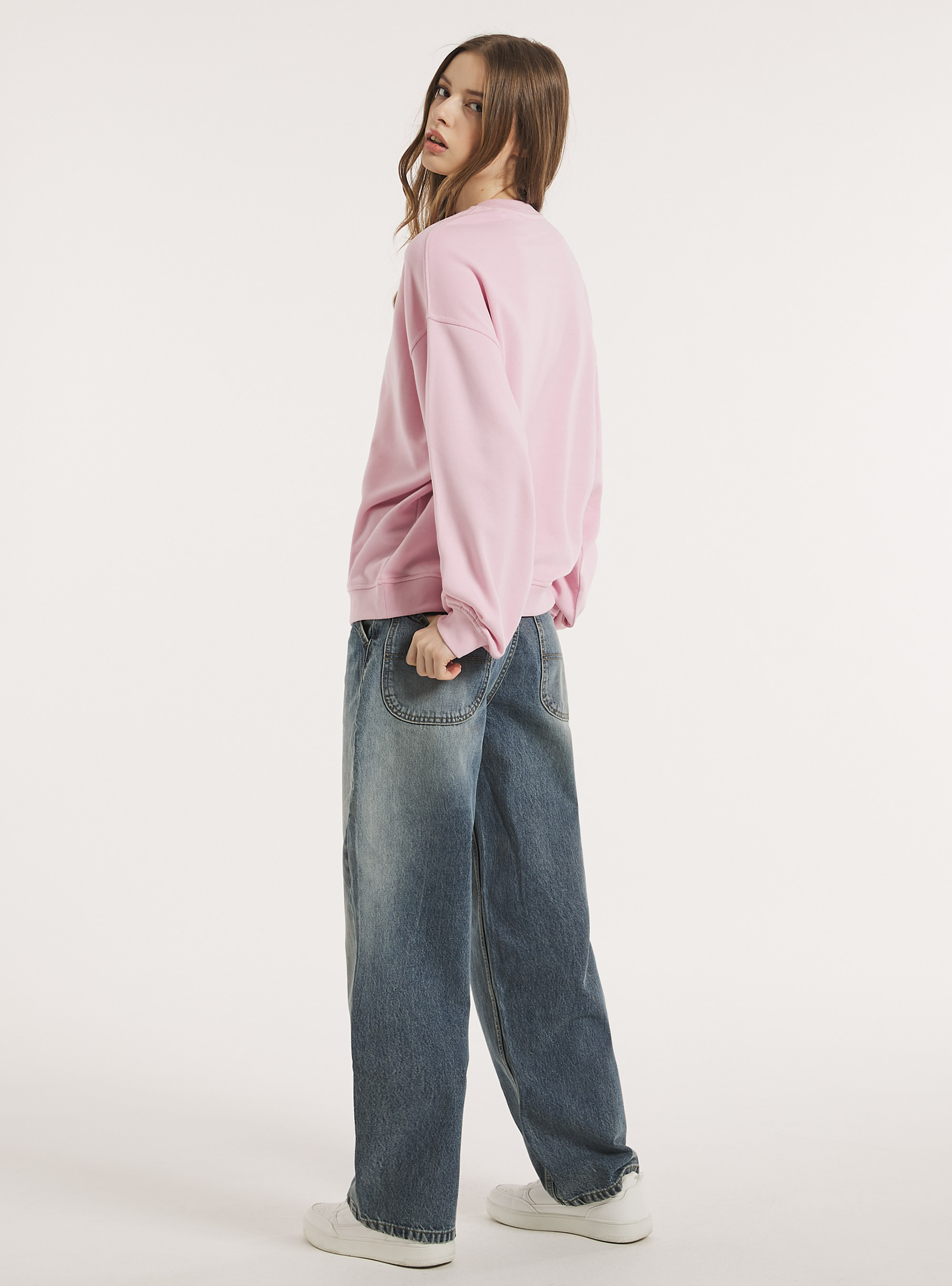 Plain cotton crew-neck sweatshirt, PK3 PINK LIGHT