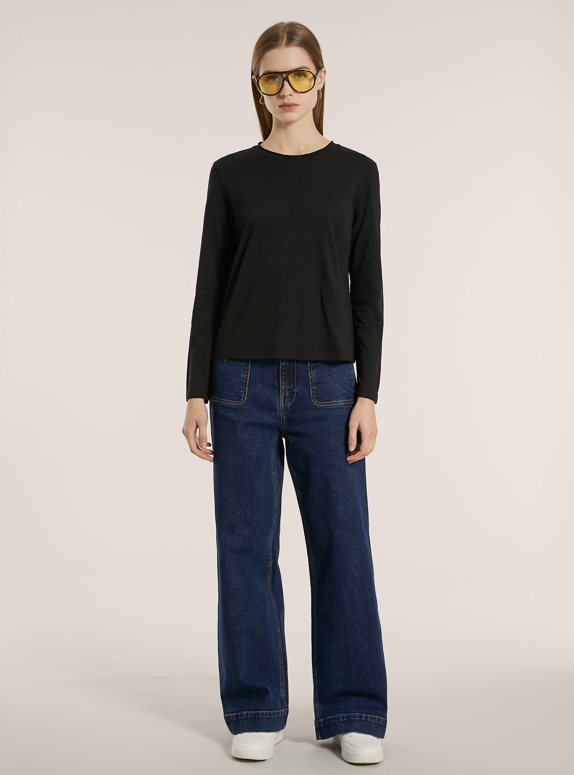 Langärmeliges Basic-T-Shirt, BK1 BLACK