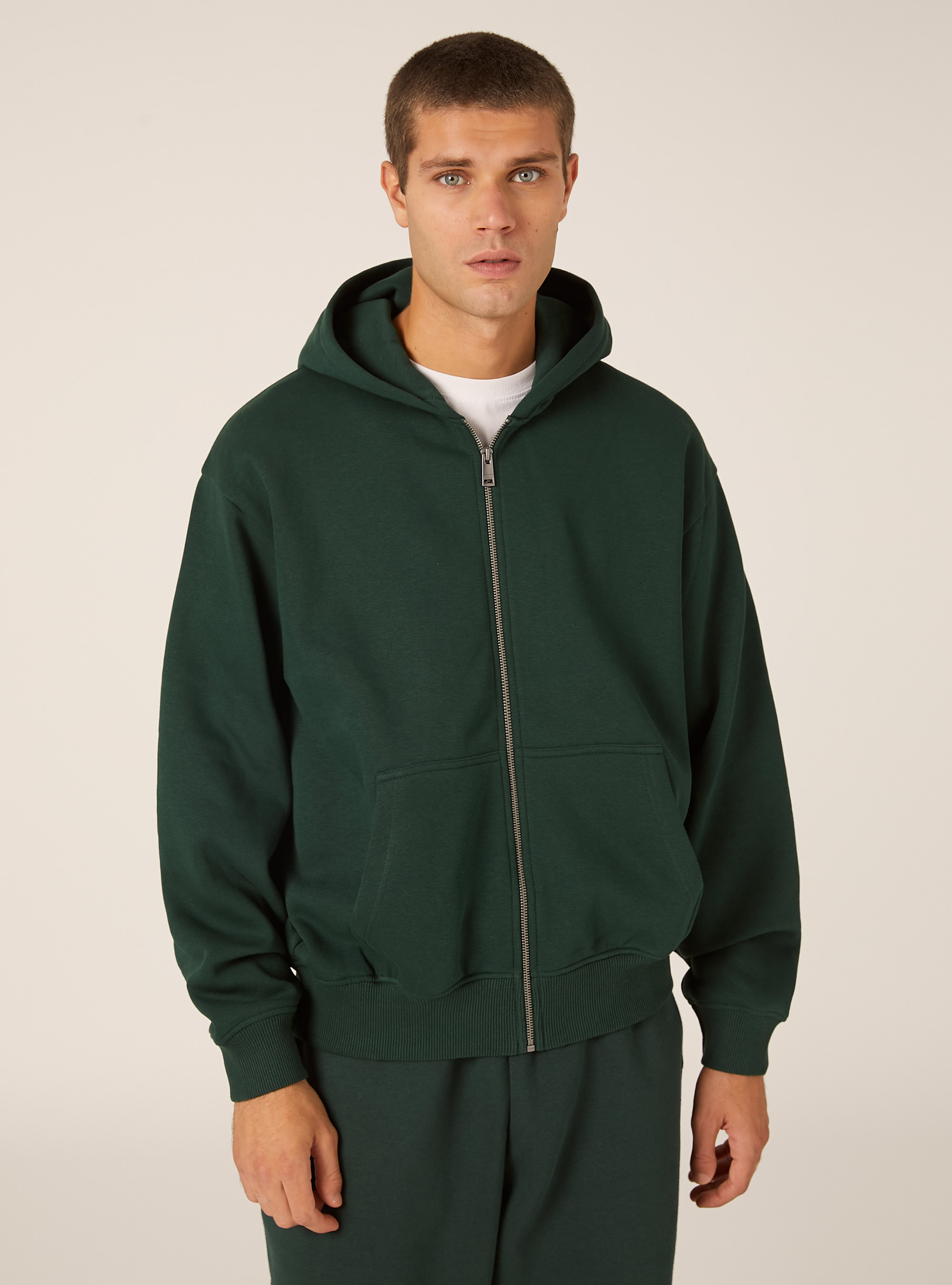 Boxy fit zip-up hoodie, GN1 GREEN DARK