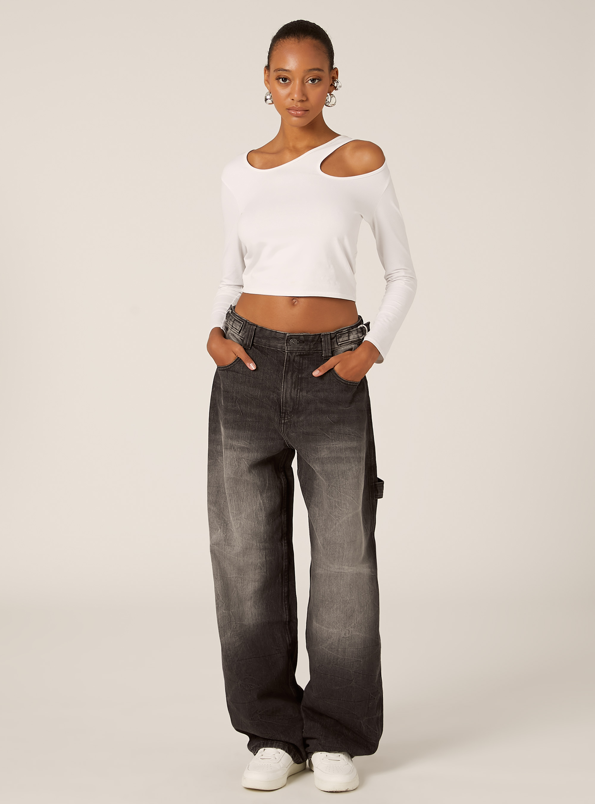 Jeans balloon carpenter con vita regolabile, D000 BLACK