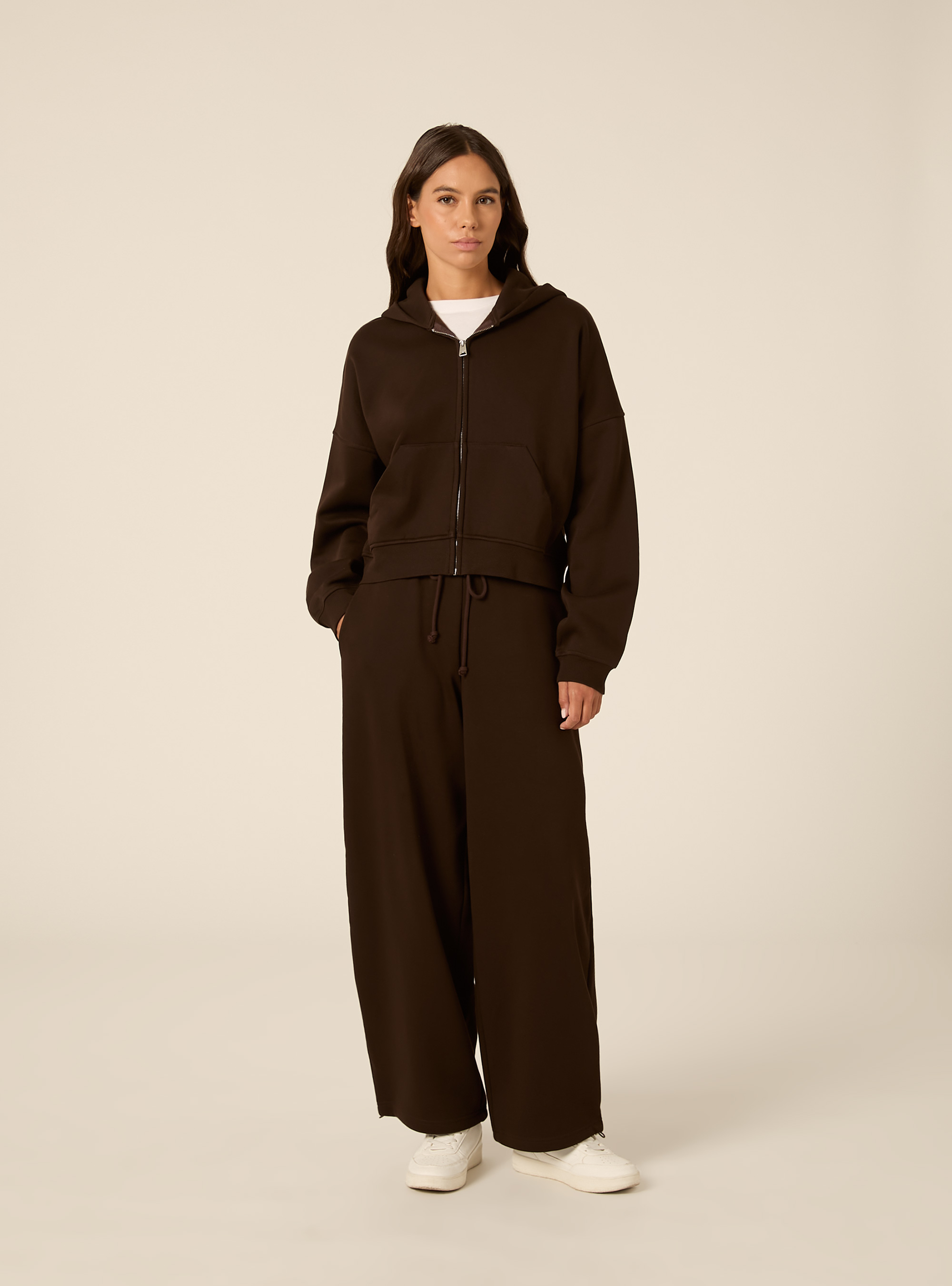 Sudadera corta con capucha y cremallera, BR1 BROWN DARK