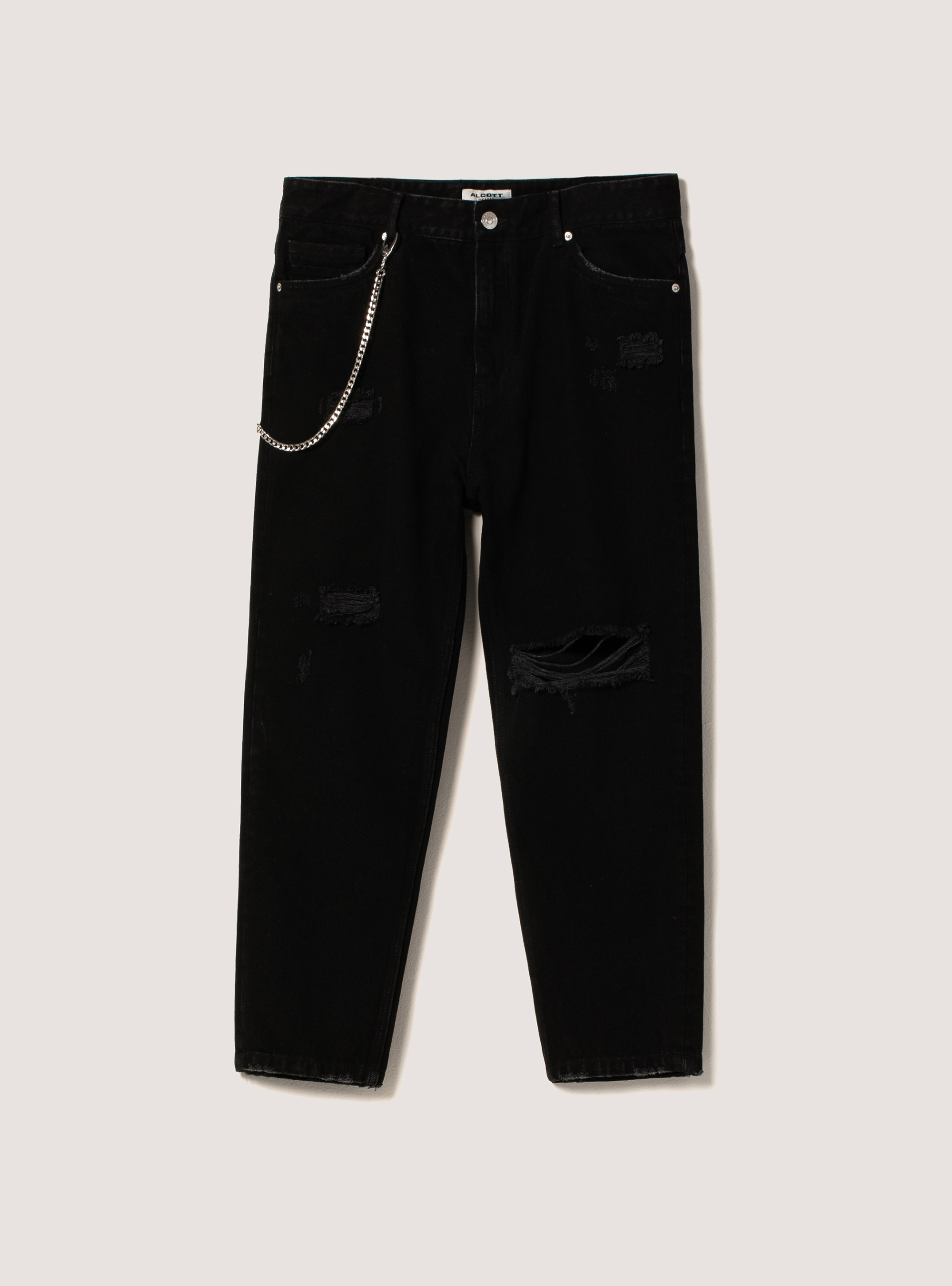 Vaqueros relaxed fit con cadena, NEGRO