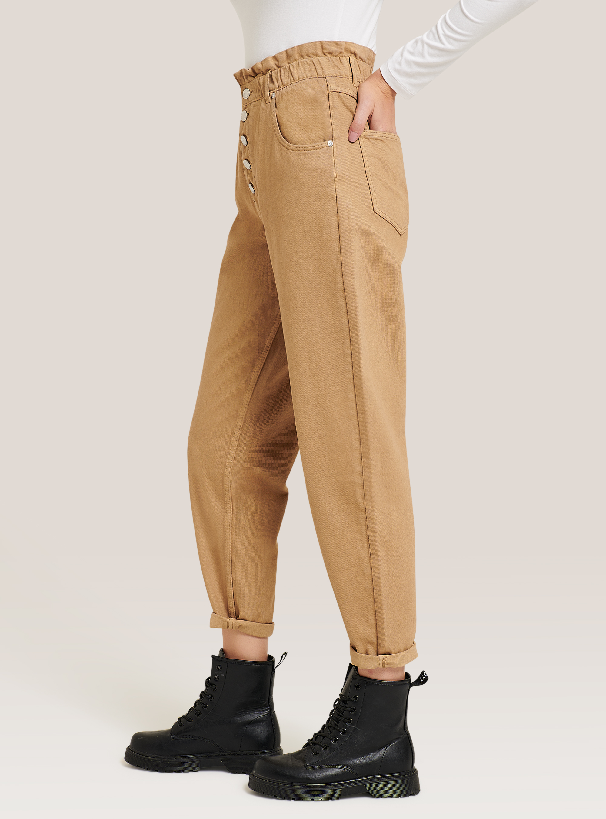 Jean en coton slouchy, C5482 BEIGE