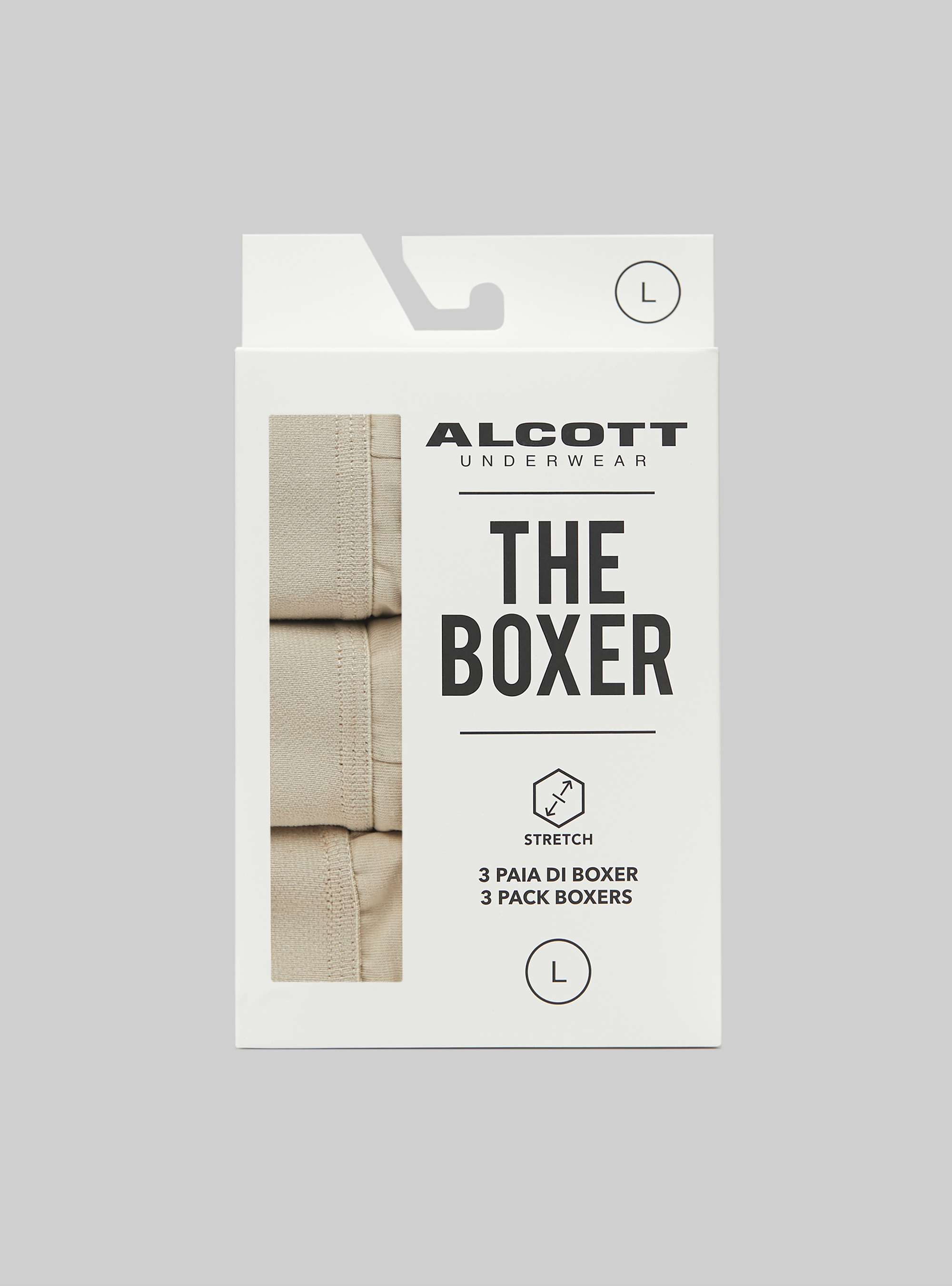 Set of 3 stretch cotton boxer shorts, BG2 BEIGE MEDIUM