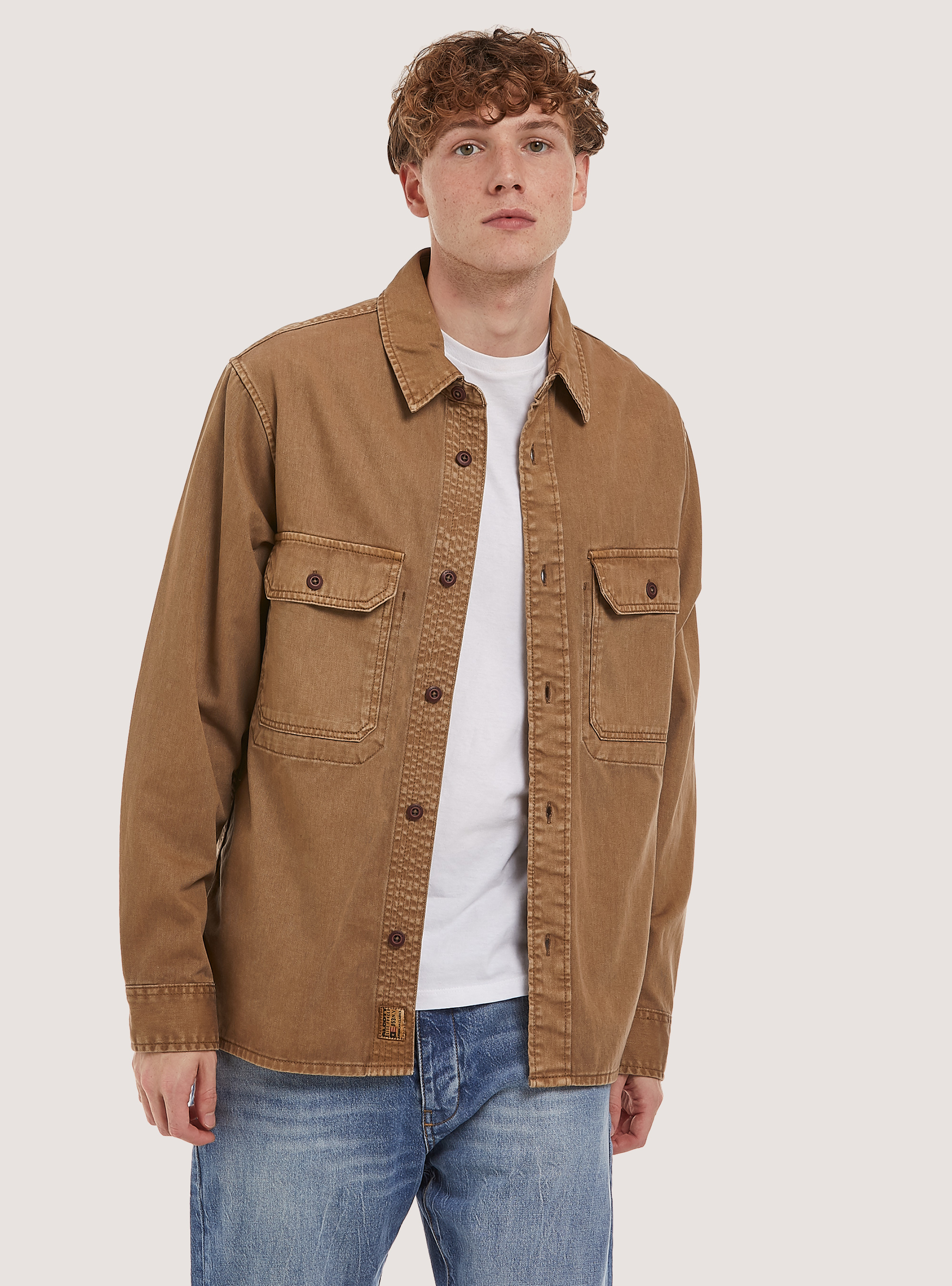 Army shirt with large pockets in cotton, TB2 TOBACCO MEDIUM