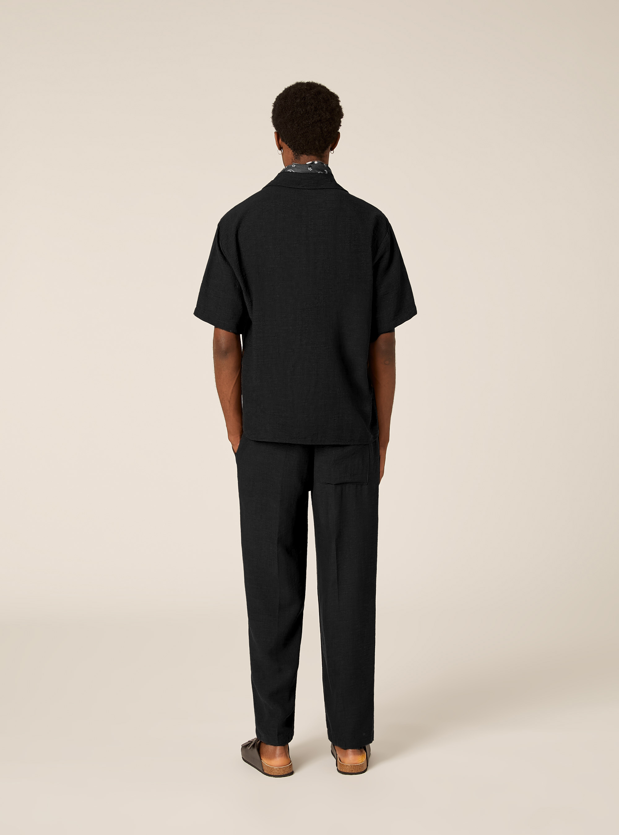 Camicia a maniche corte in tessuto fiammato, NERO