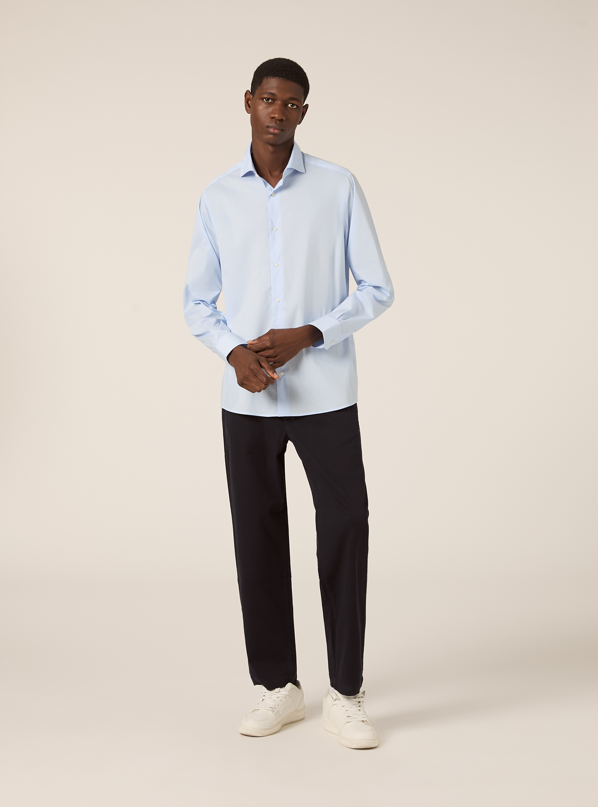 Camisa de popelina elástica con cuello francés, AZ2 AZURE MEDIUM