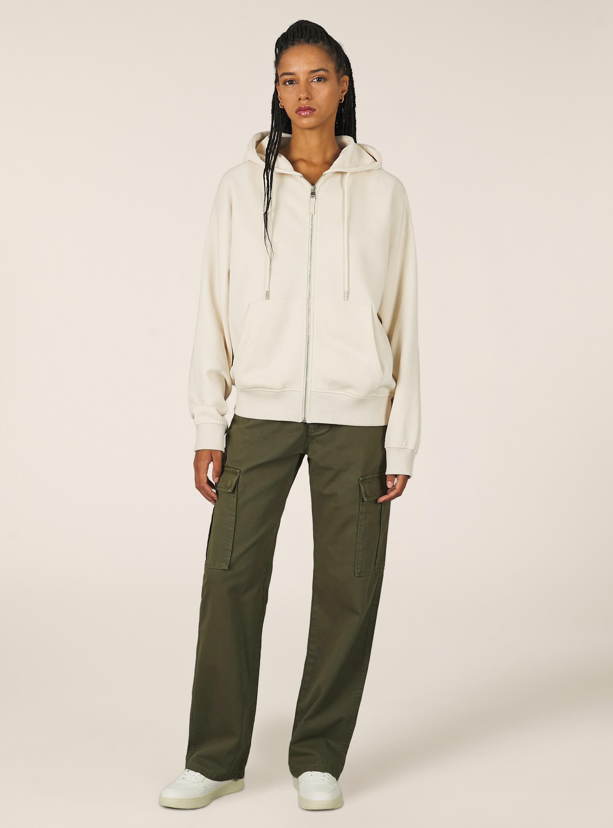 Sudadera con capucha y cremallera de algodón, CR2 CREAM MEDIUM