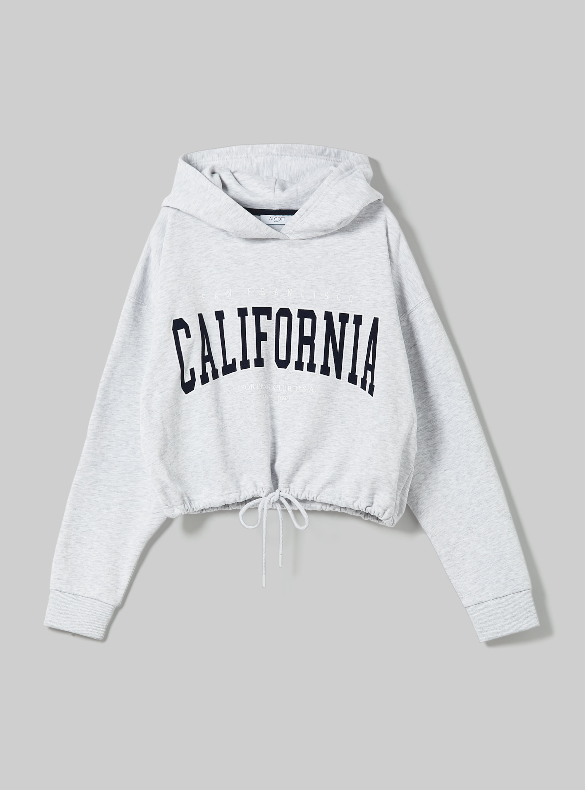 Cropped college sweatshirt with drawstring at hem, MGY3 GREY MEL LIGHT