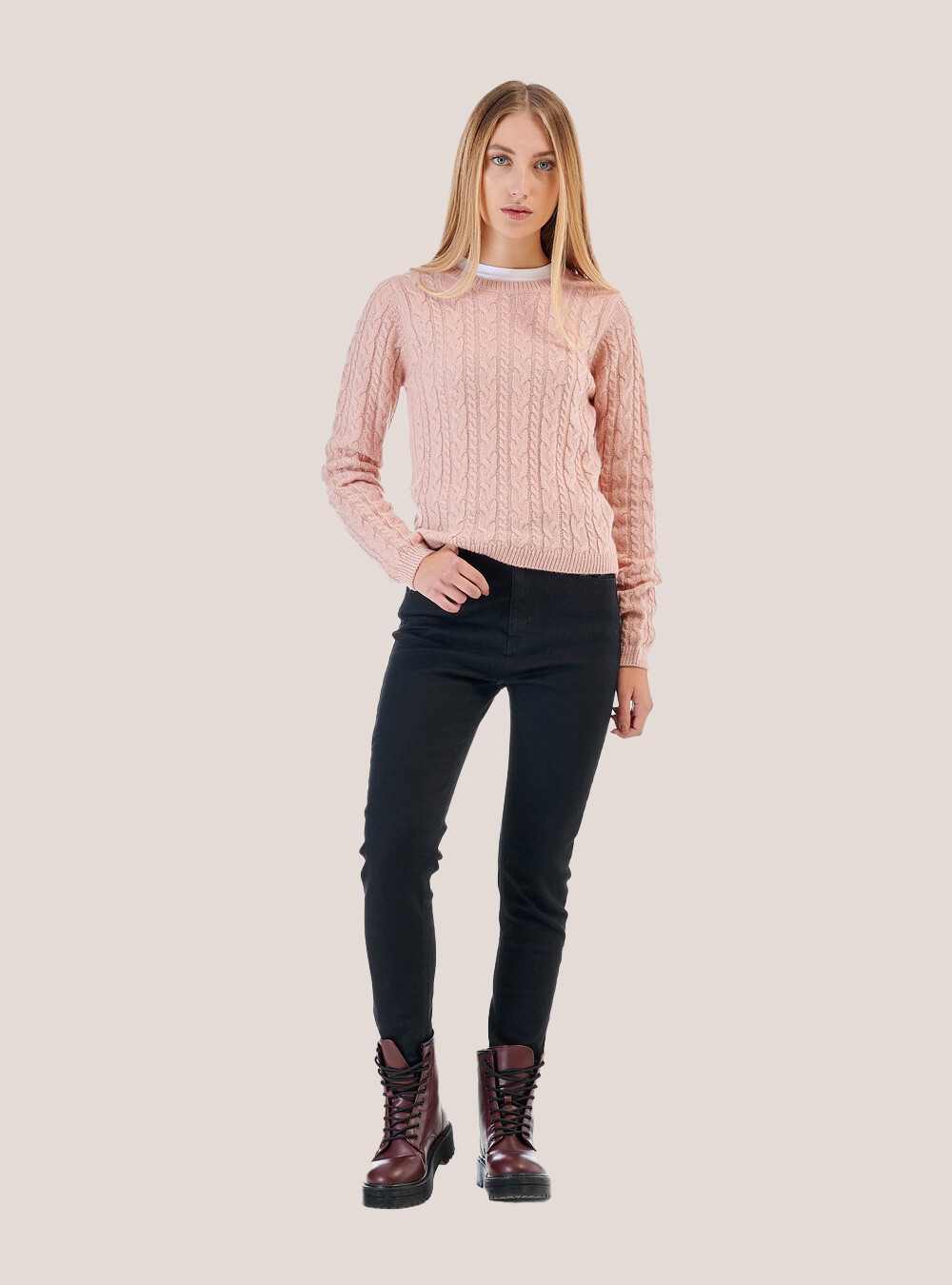 Pullover cropped con lavorazione a trecce sottili, ROSA