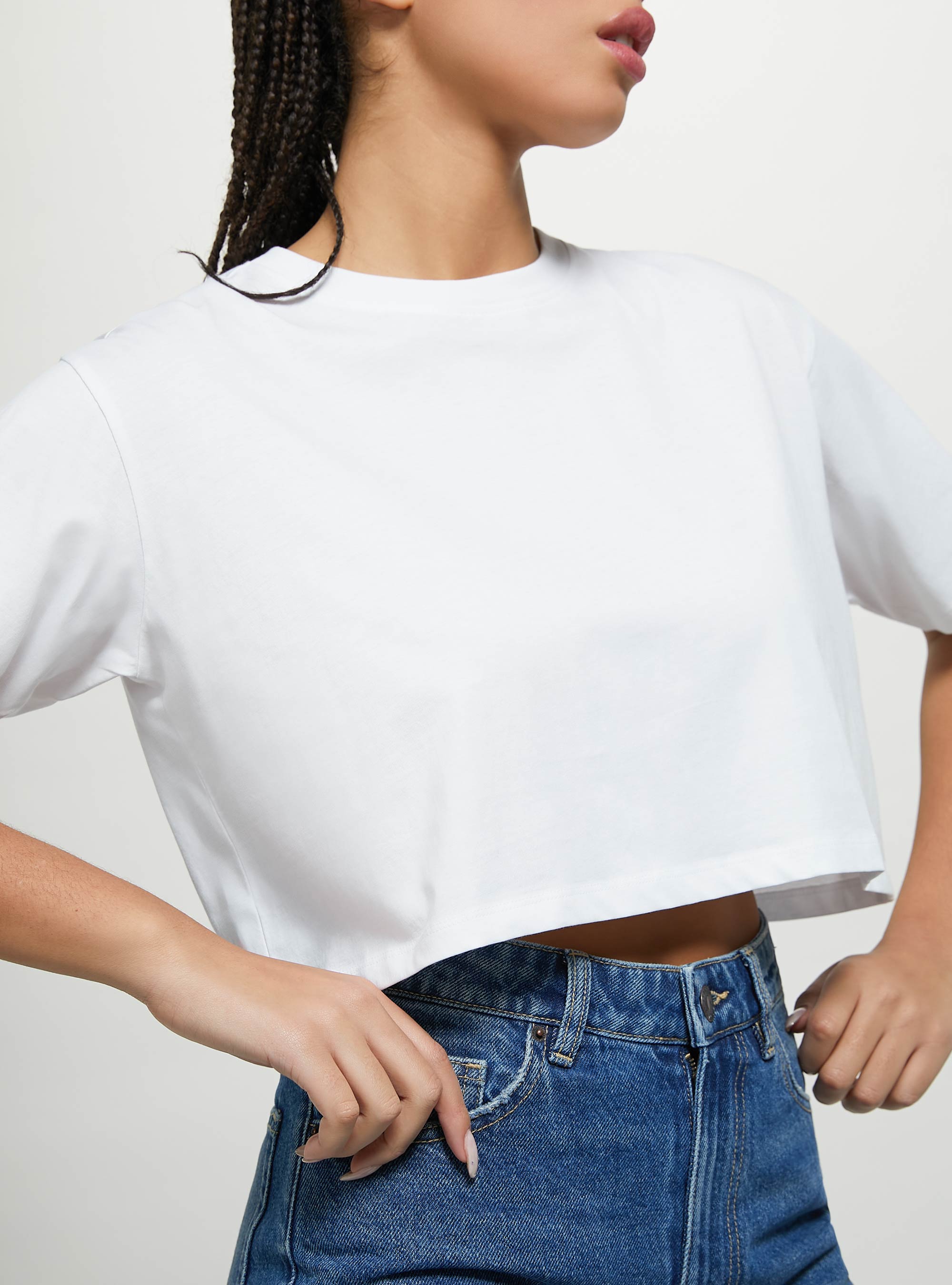 T-shirt en coton court, WH3 WHITE