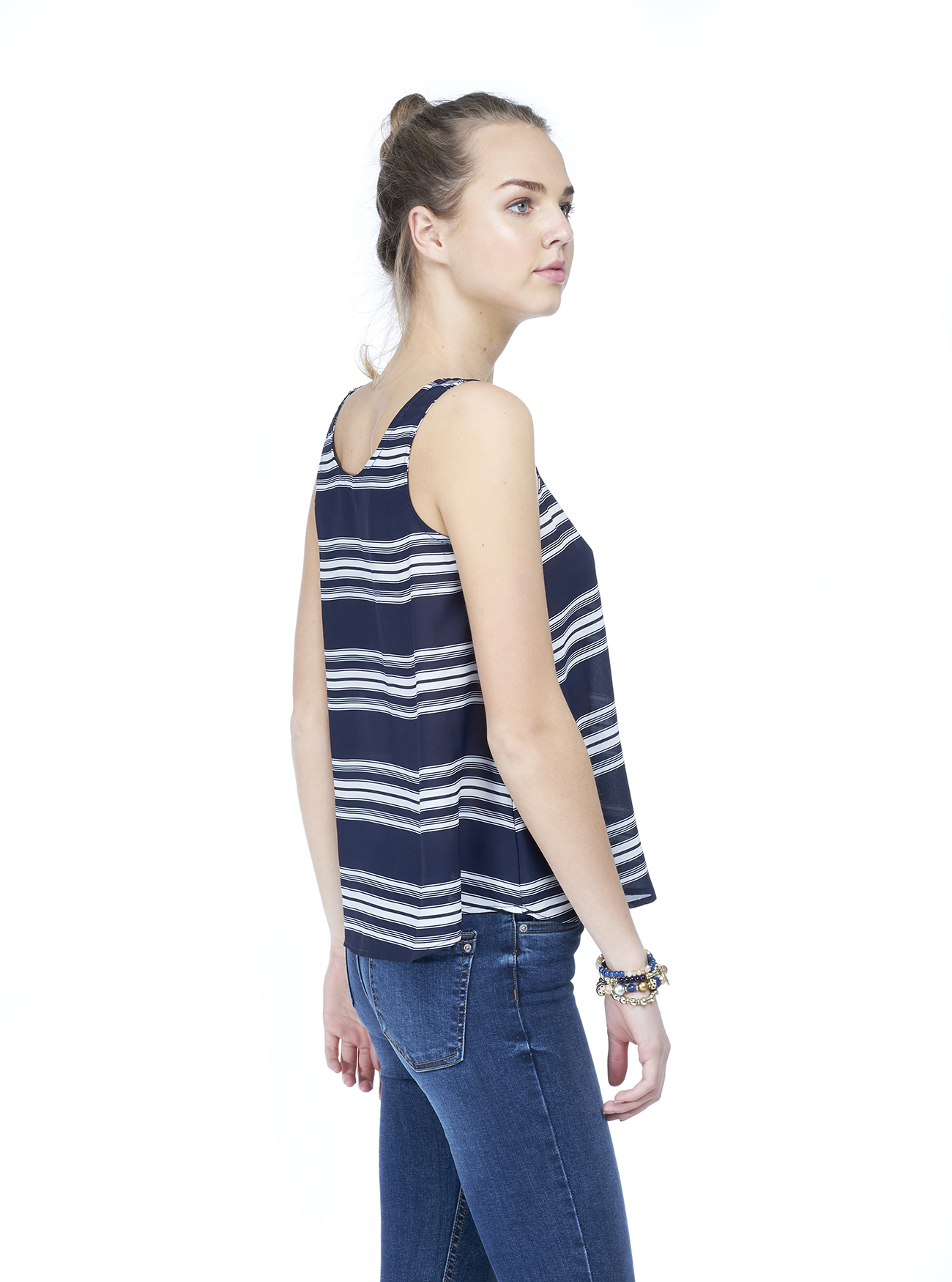 Camicetta senza maniche fit morbido con stampa a righe, MULTICOLORE