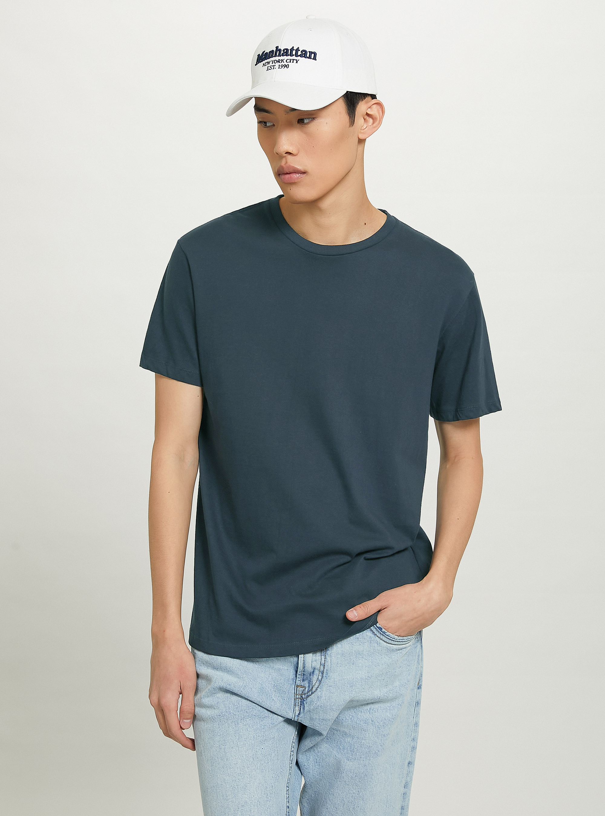 Crew-neck cotton T-shirt, BL3 BLUE LIGHT