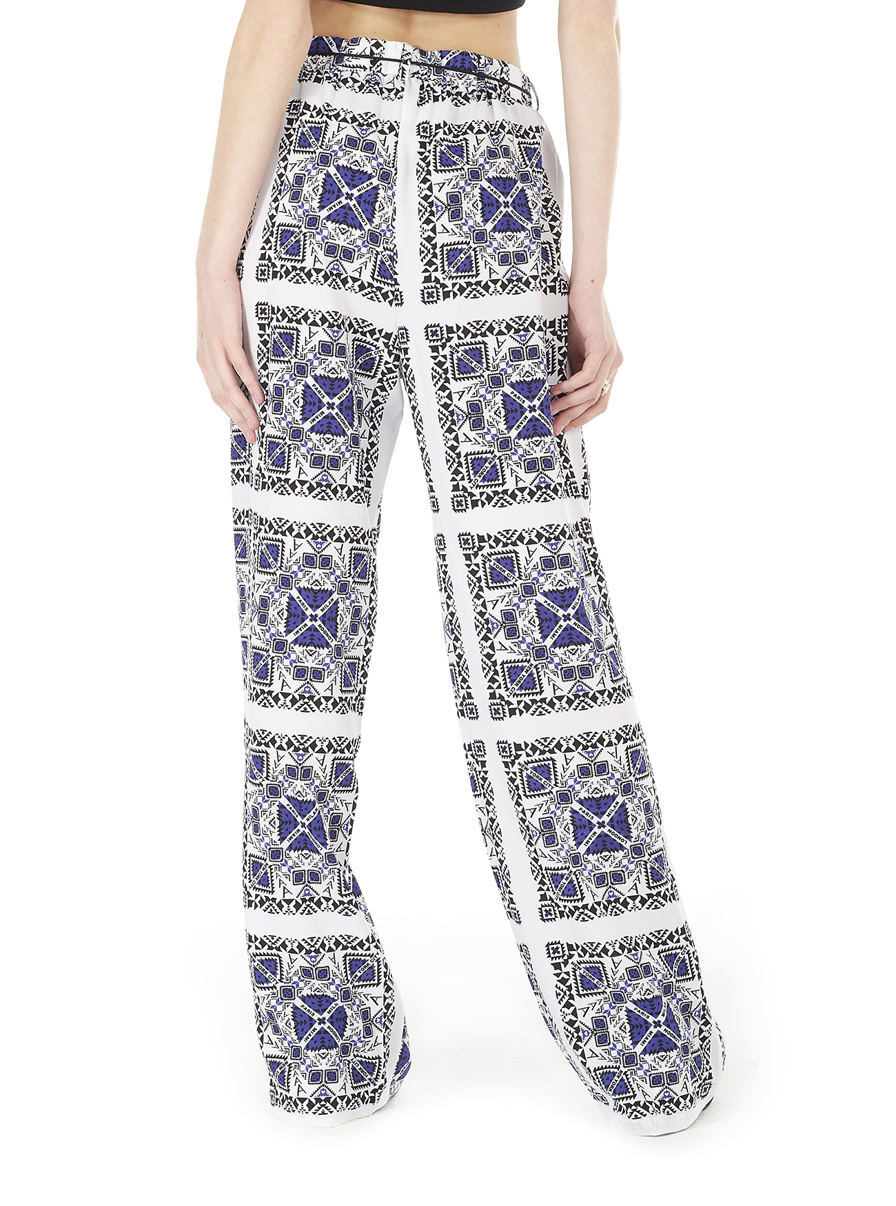 Pantalone loose fit con stampa etnica, BLU MARINO