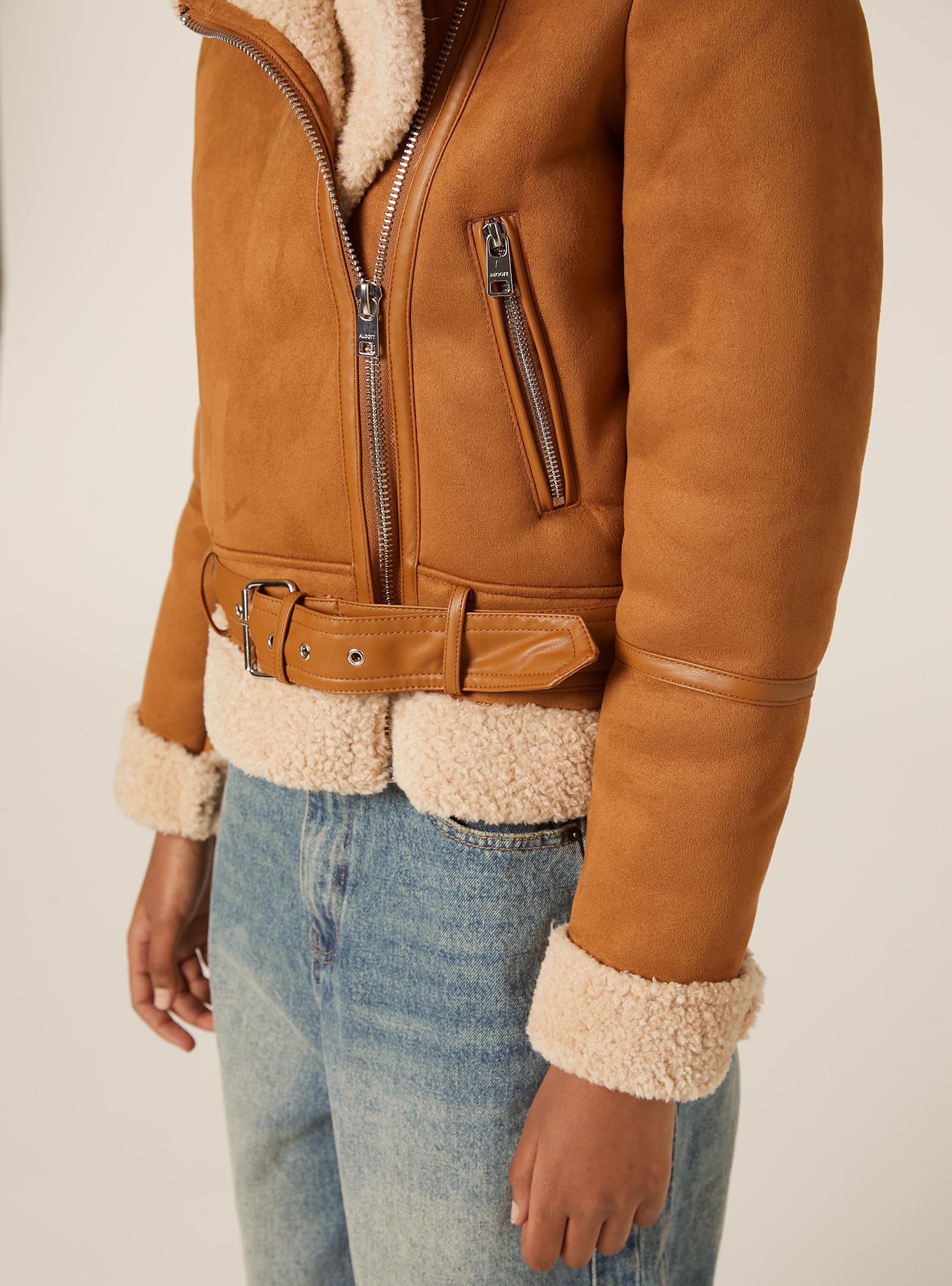 Giubbotto montone effetto camoscio, TB2 TOBACCO MEDIUM