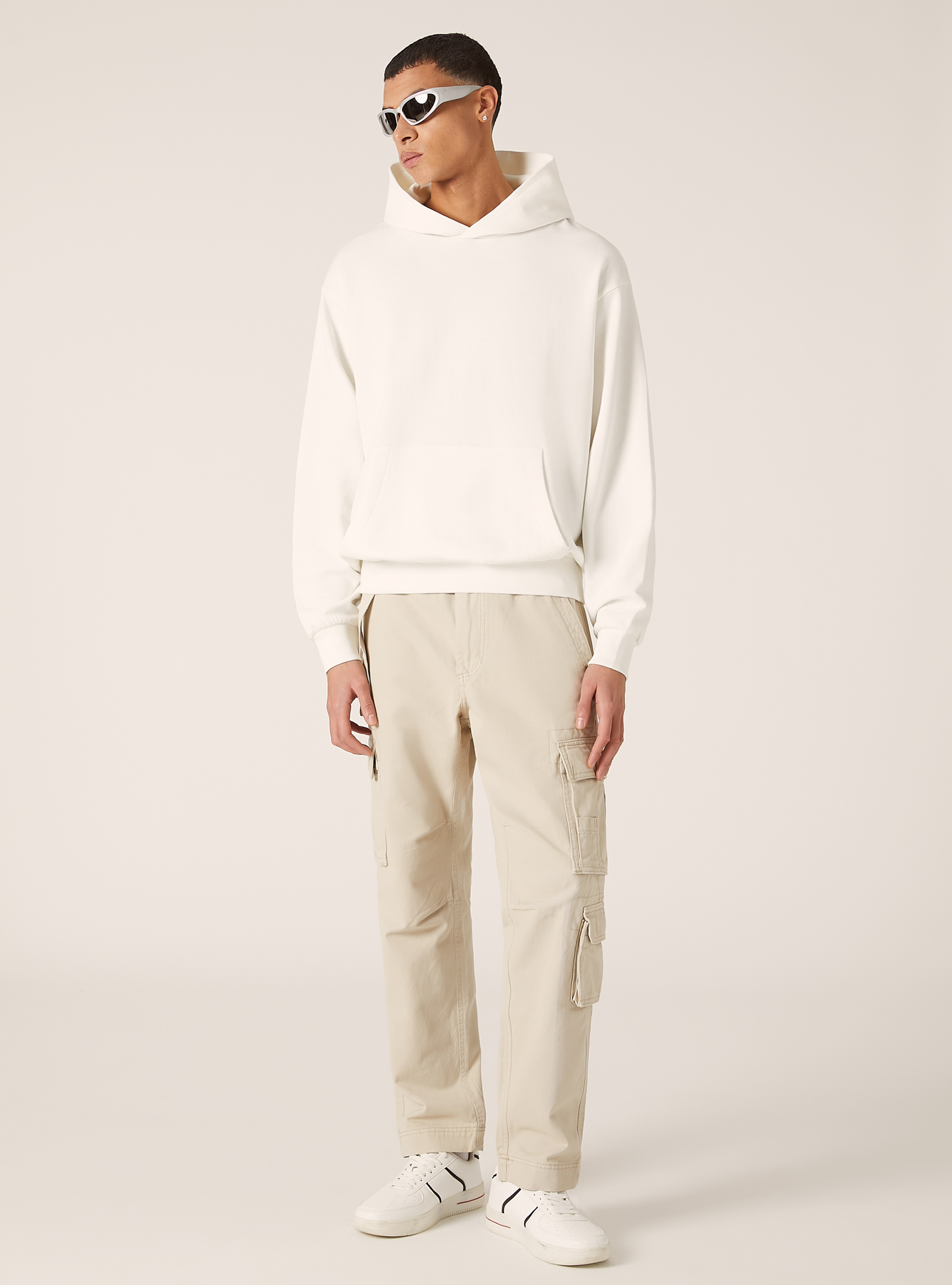 Boxy Fit Hooded Sweatshirt, WH1 OFF WHITE