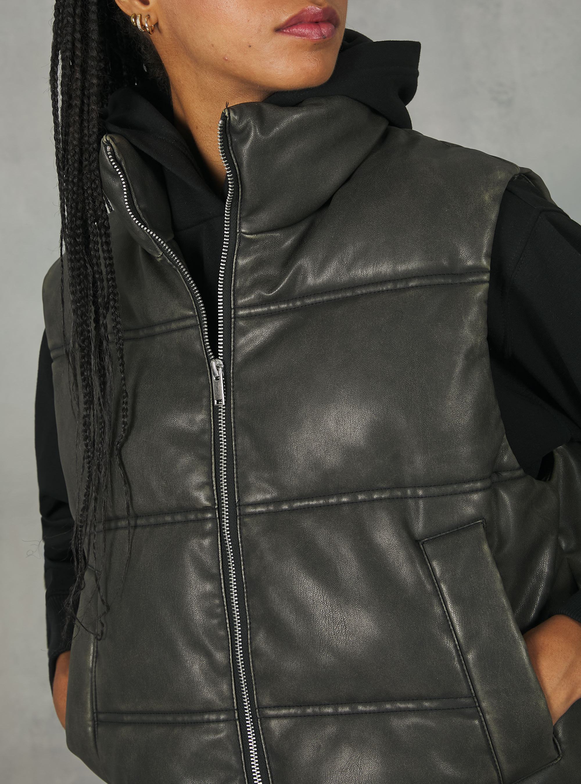 Leather-effect sleeveless jacket with recycled padding, BR2 BROWN MEDIUM