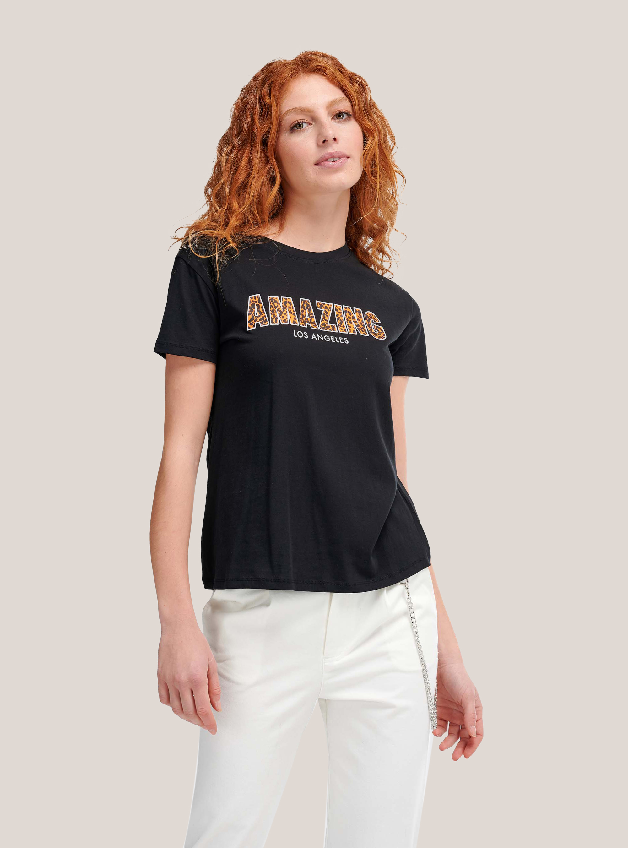 T-Shirt mit Rundhalsausschnitt und Aufdruck, C101 BLACK