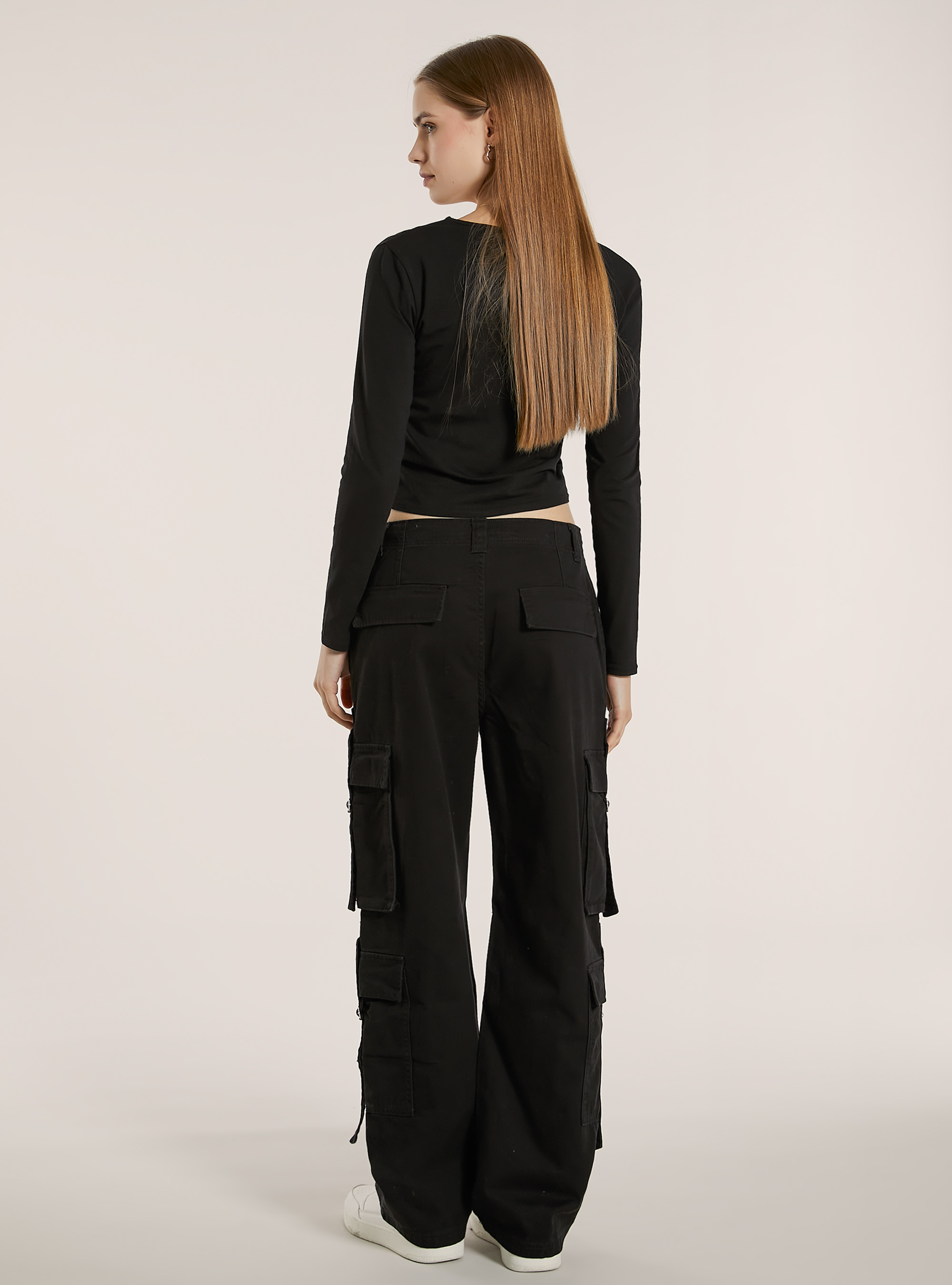 Twill multi cargo trousers, BK1 BLACK