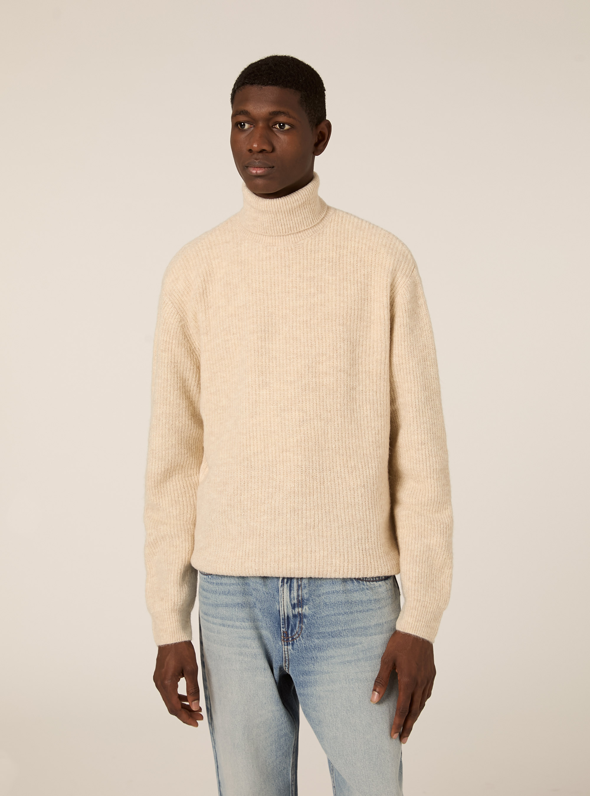 Maglia collo alto costa inglese, MBG3 BEIGE MEL LIGHT