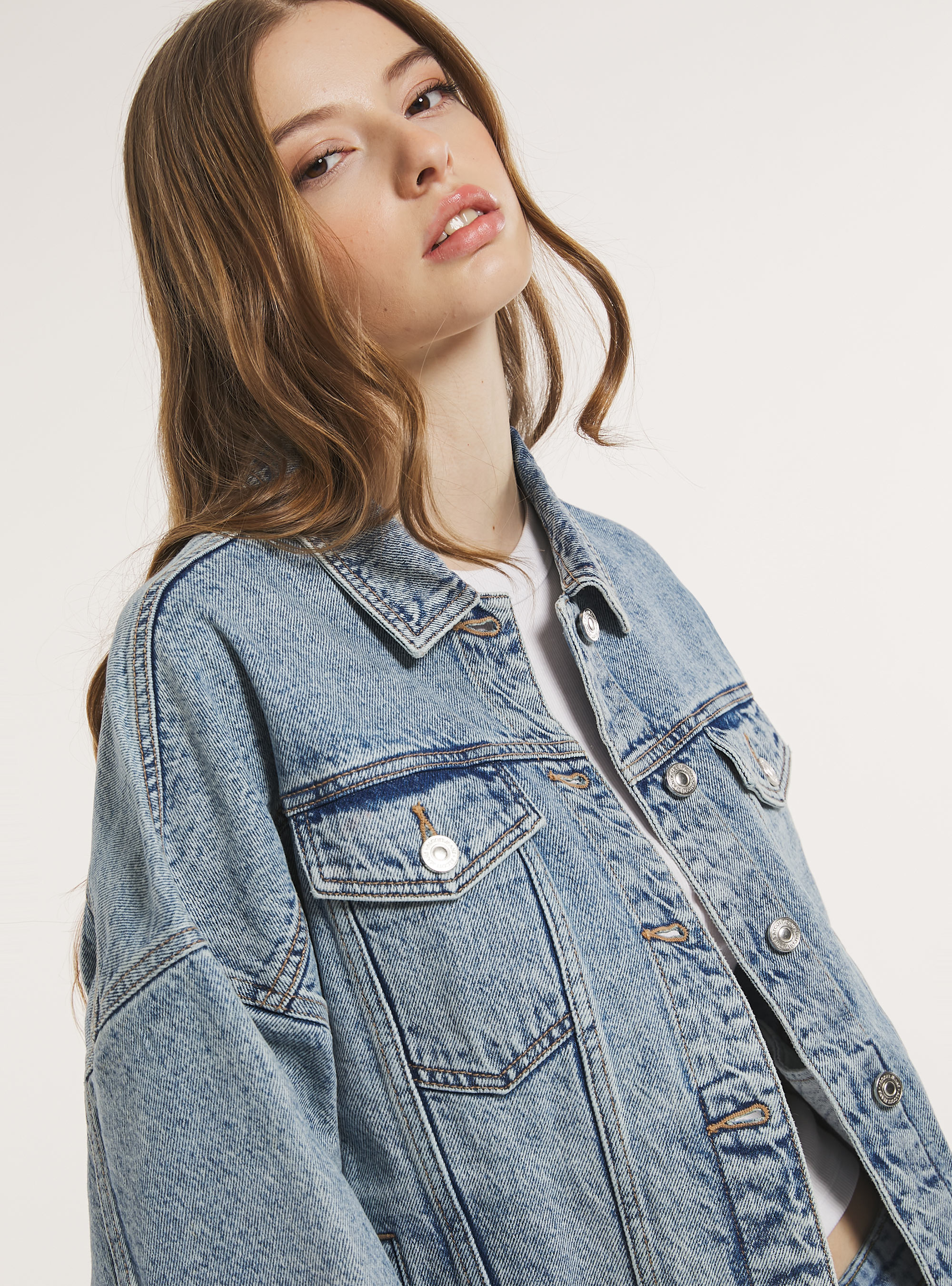 Denim jacket with elasticated waist, D006 AZURE