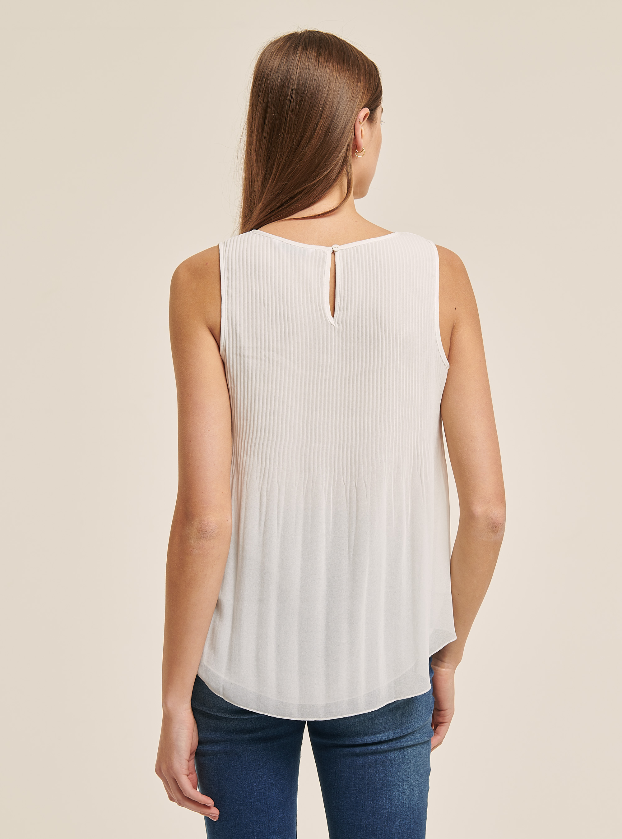 Blusa plissettata in tinta unita, C099 WHITE