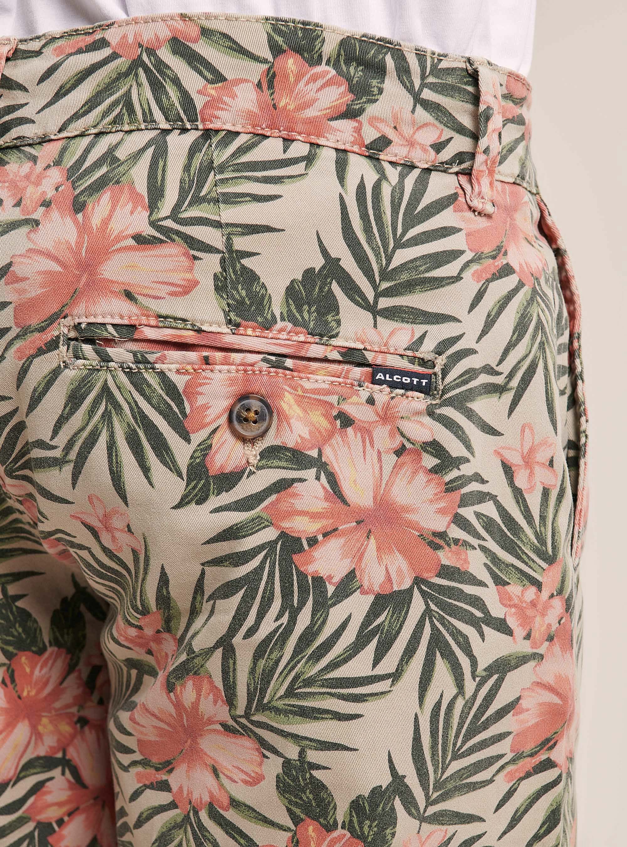 Stretch-Bermudashorts aus Twill mit Blumenmuster, C5579 BEIGE