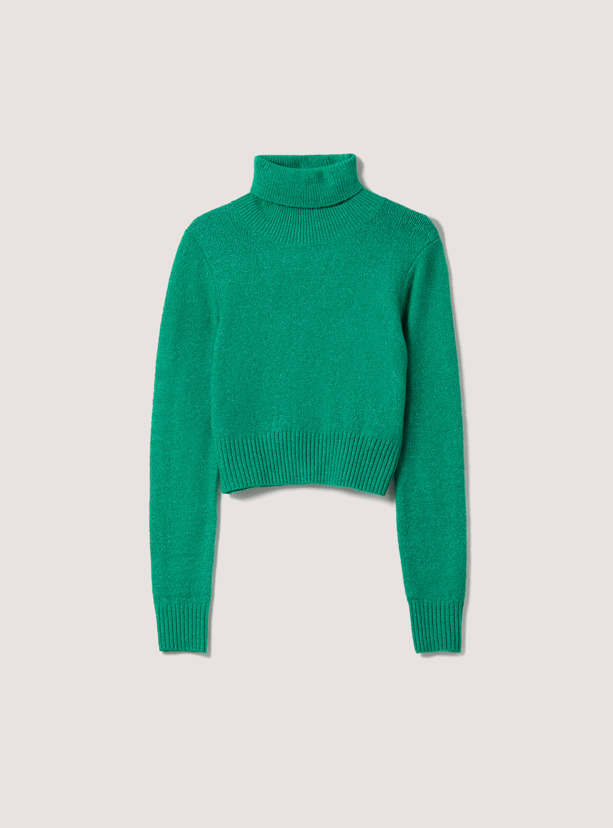 Pullover morbido cropped a collo alto, GN2 GREEN MEDIUM