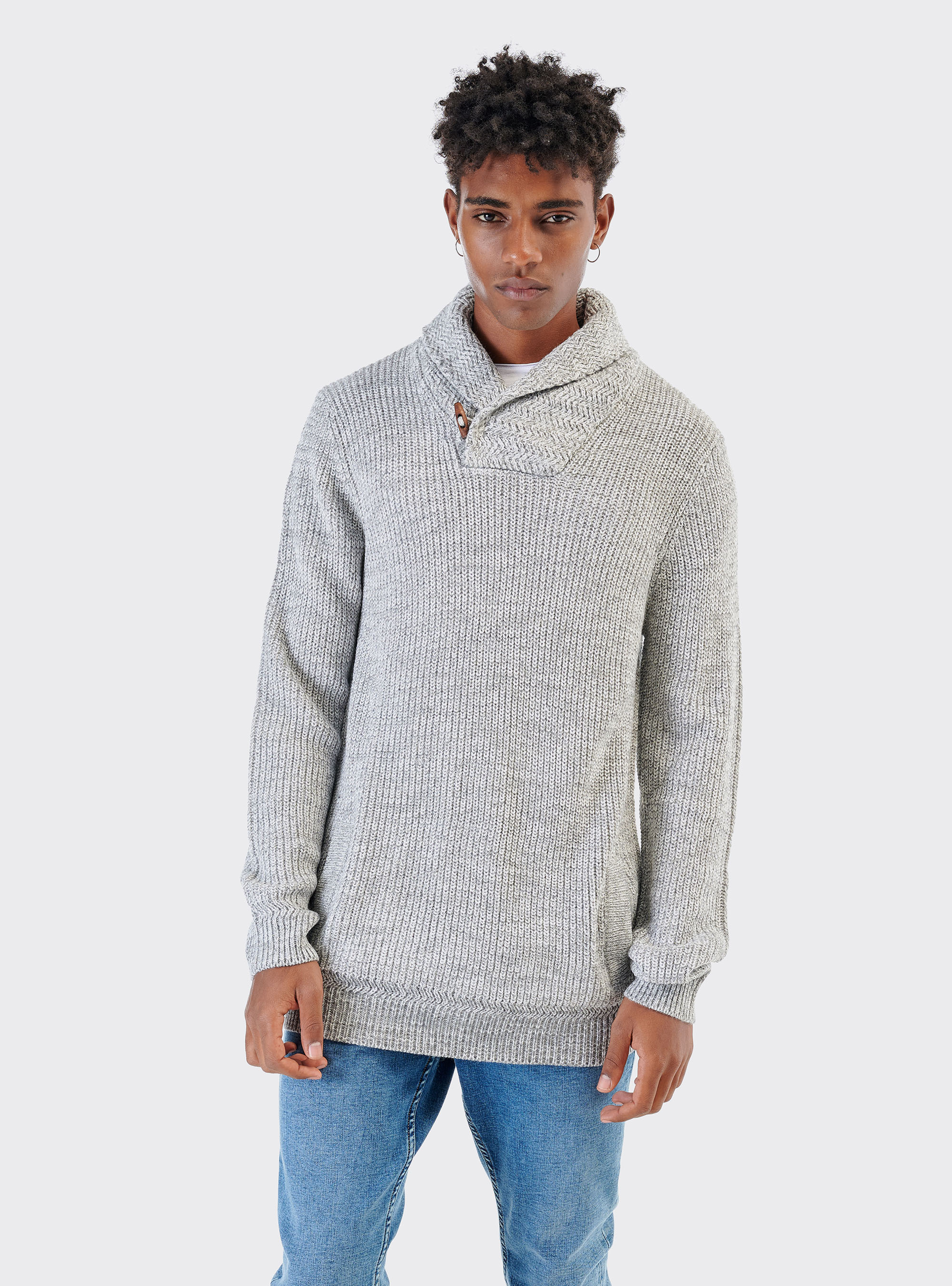 Pull à col châle, C184 PEARL/C004 OFF-WHITE