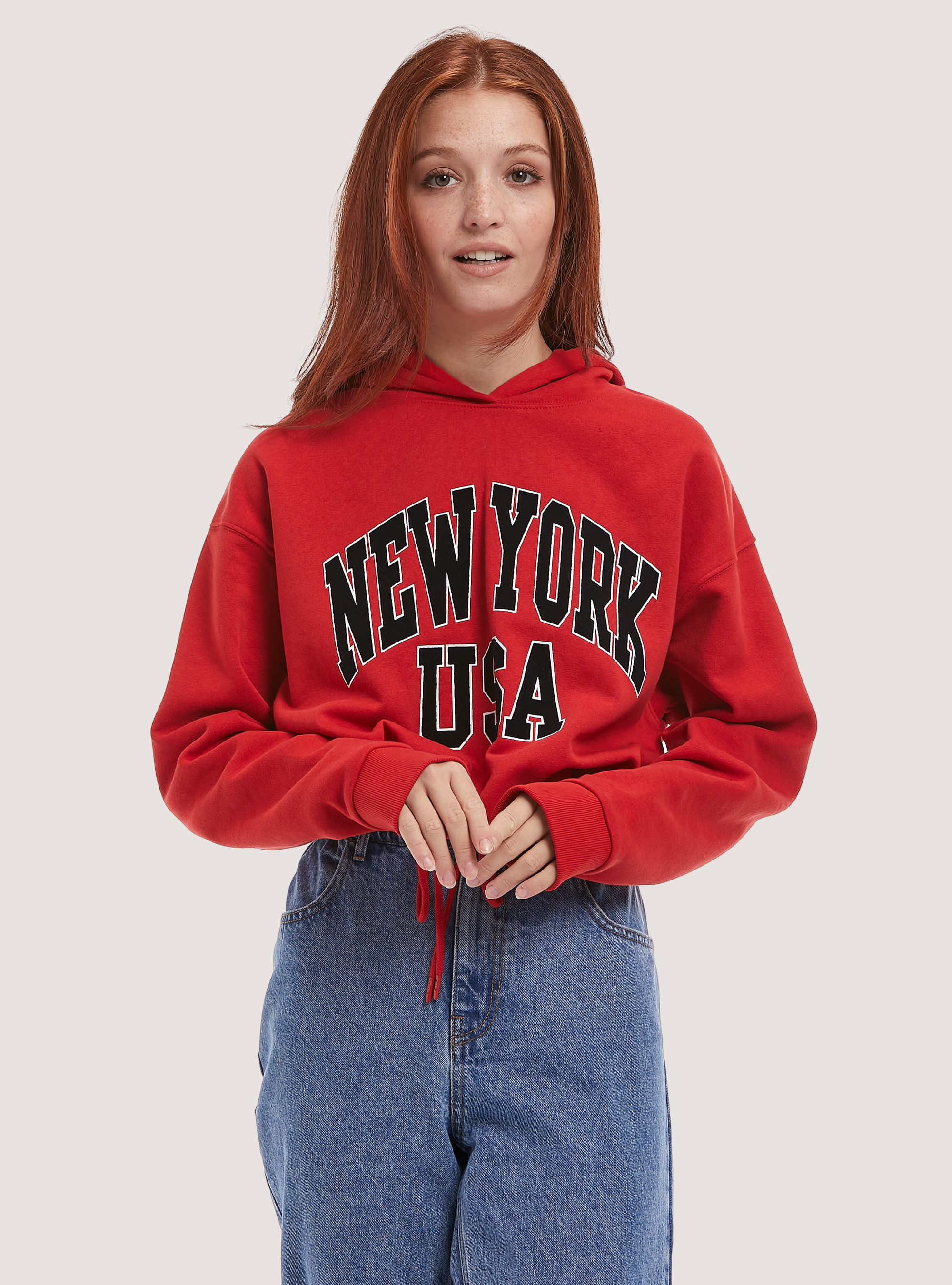 Sudadera con estampado y cordón en el bajo, RD2 RED MEDIUM